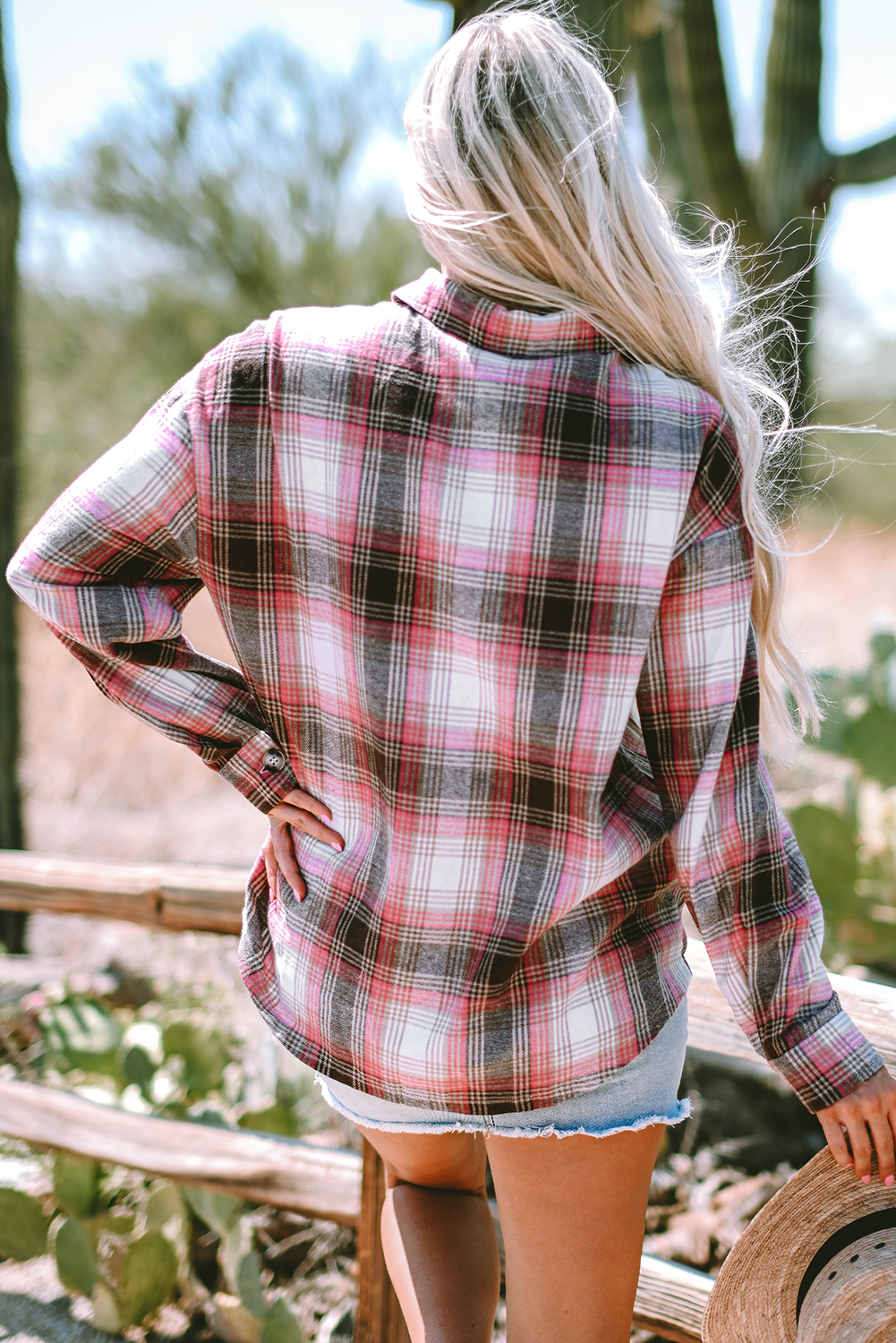 Pink Plaid Flap Pocket Button Up Shacket - loveforevers
