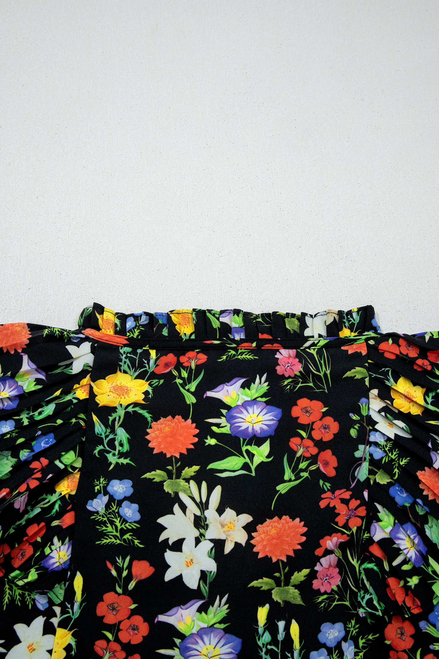 Black Tiered Flutter Sleeve V Neck Flower Blouse - loveforevers