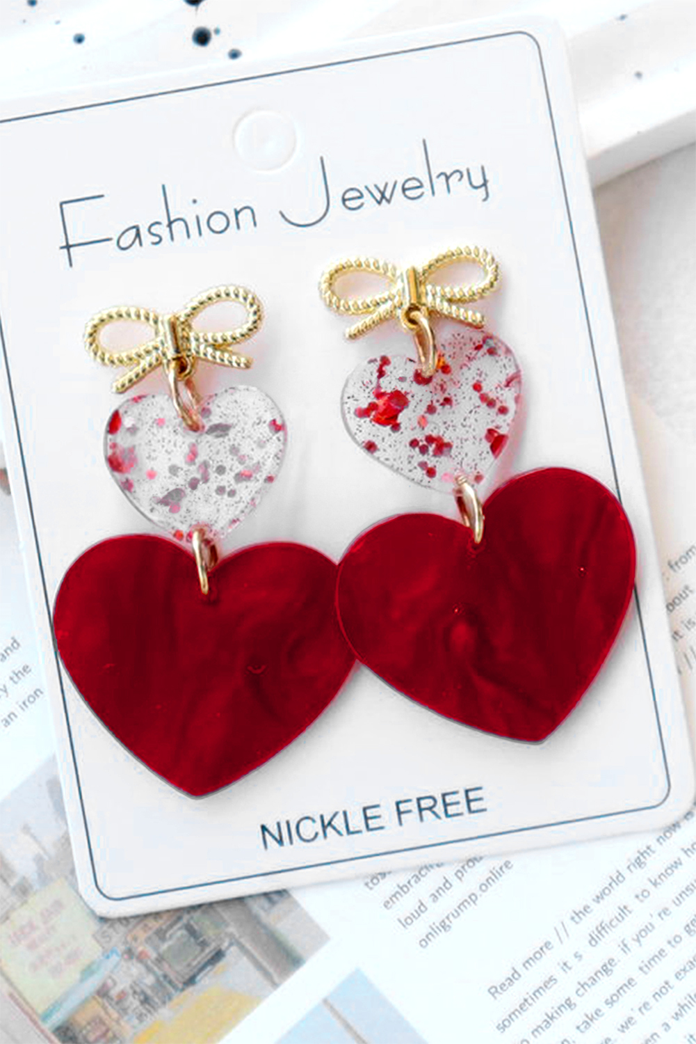 Fiery Red Bow Knot Heart Shape Dangle Earrings - loveforevers