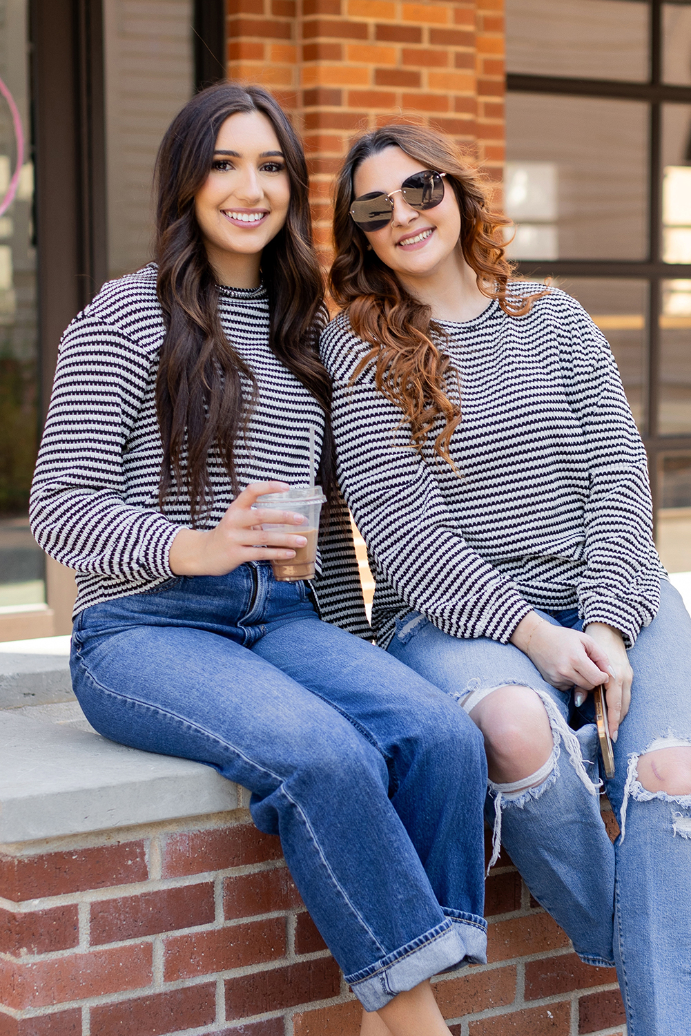 Black Stripe Round Neck Drop Shoulder Long Sleeve Top - loveforevers