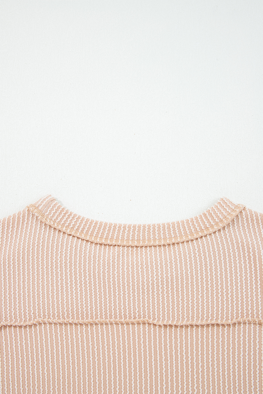 Dark Khaki Twist Ribbed Exposed Seam Detail Long Sleeve Loose Top - loveforevers