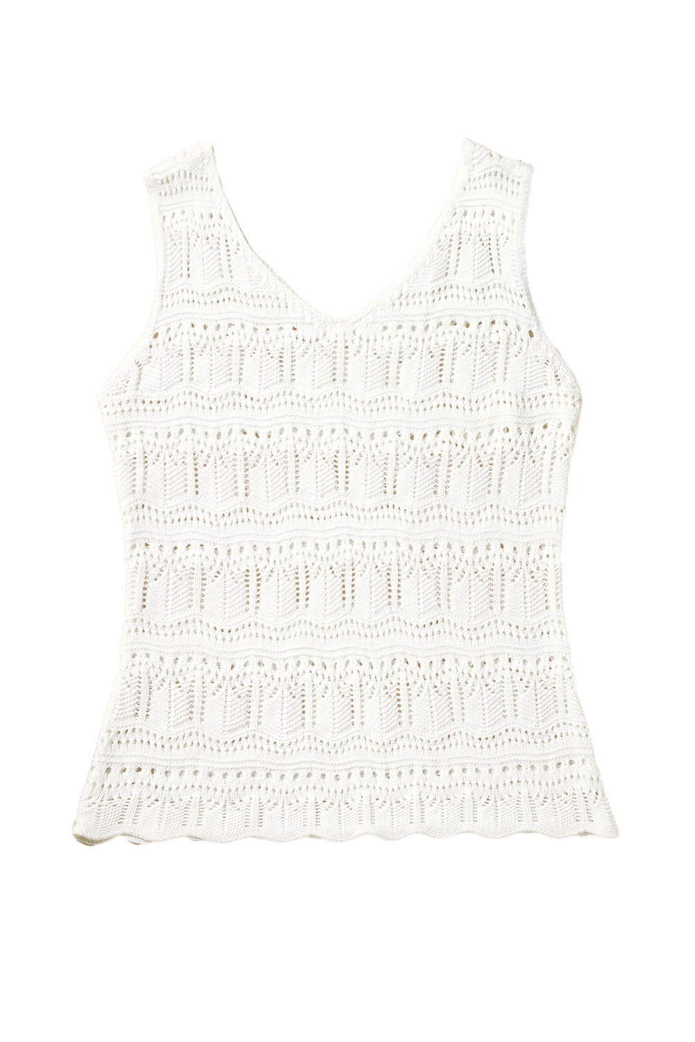 White V Neck Textured Hollow-out Sweater Vest - loveforevers