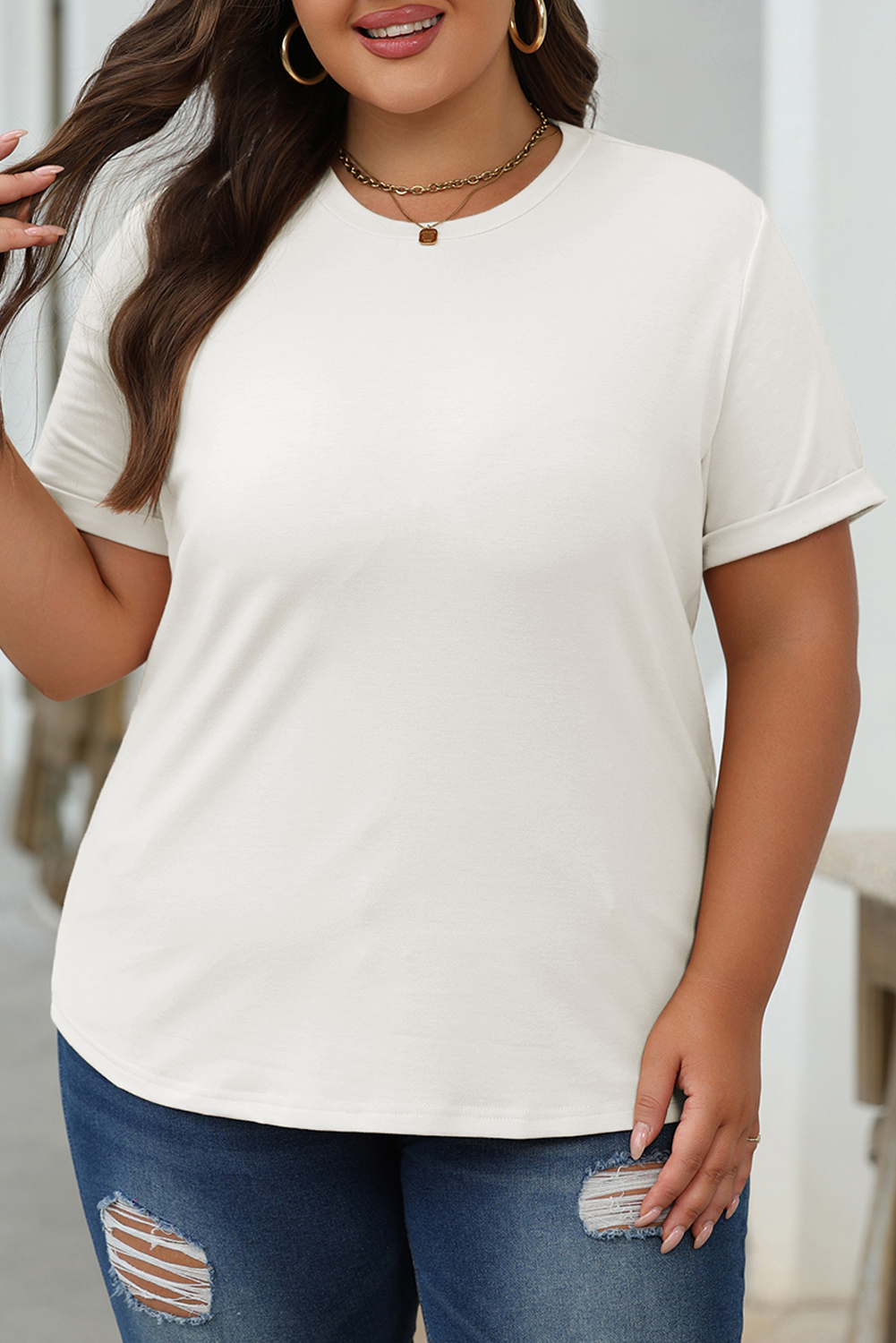 Khaki Casual Plain Crew Neck Tee - loveforevers