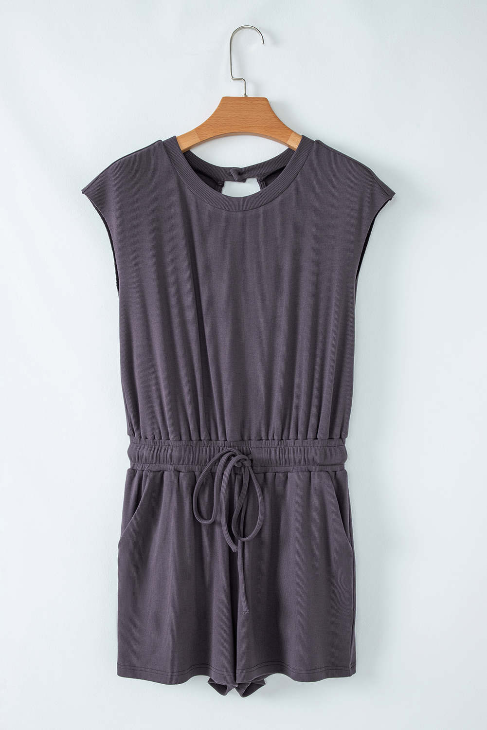 Bristol Black Knit Open Back Cap Sleeve Drawstring Elastic Waistband Romper - loveforevers