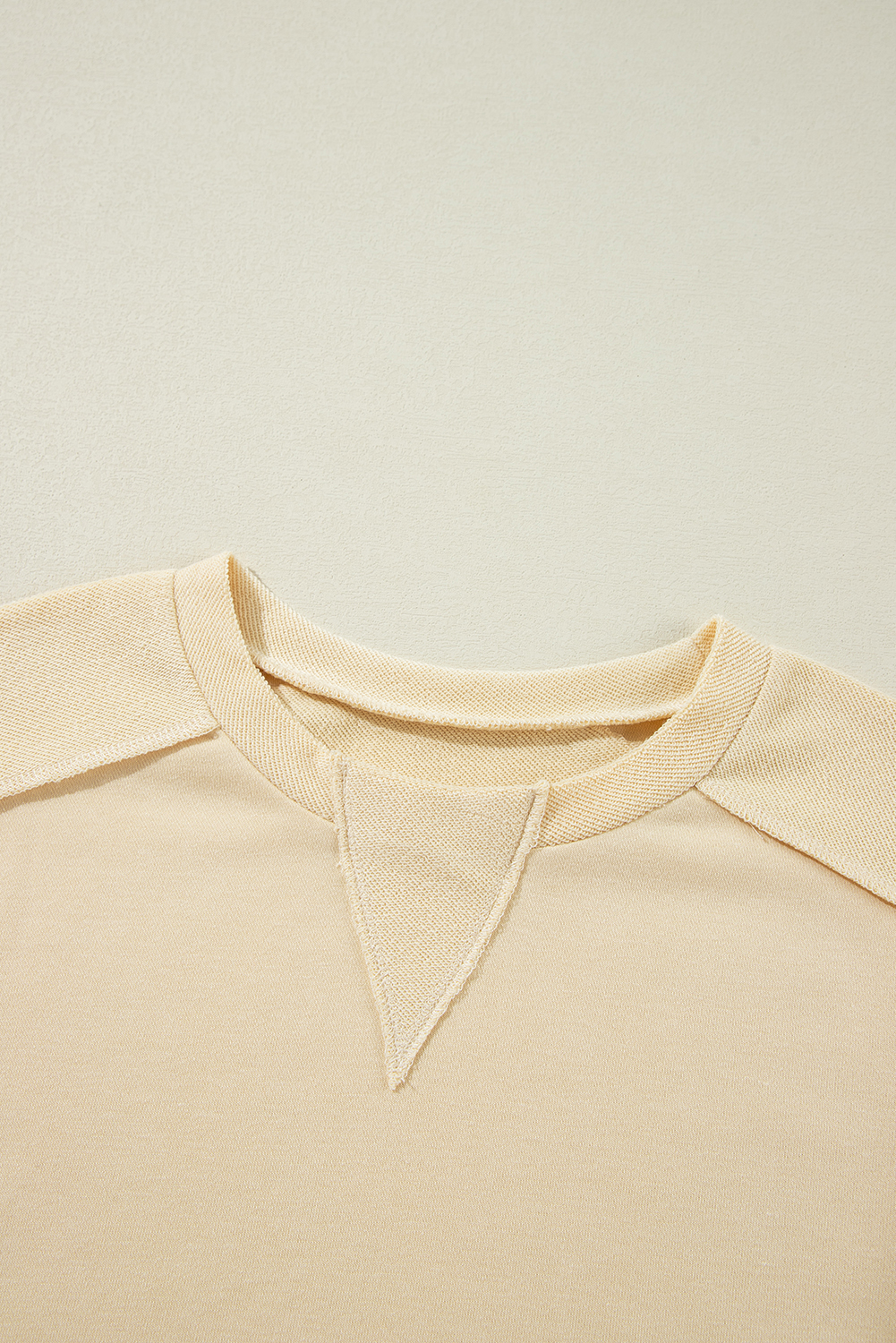 Beige Splicing Round Neck Pullover Sweatshirt - loveforevers