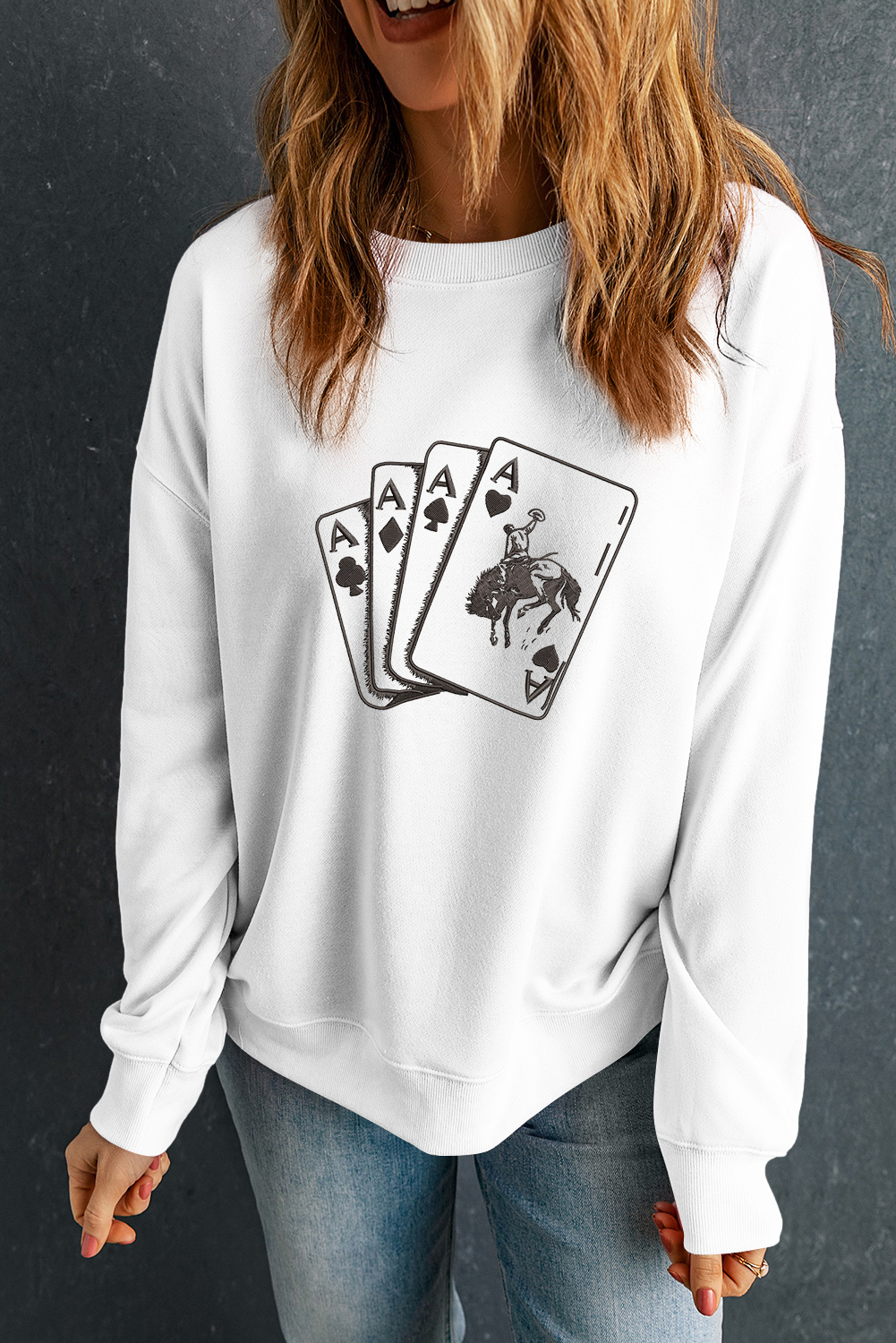 White Ace Card Cowboy Graphic Trendy Sweatshirt - loveforevers