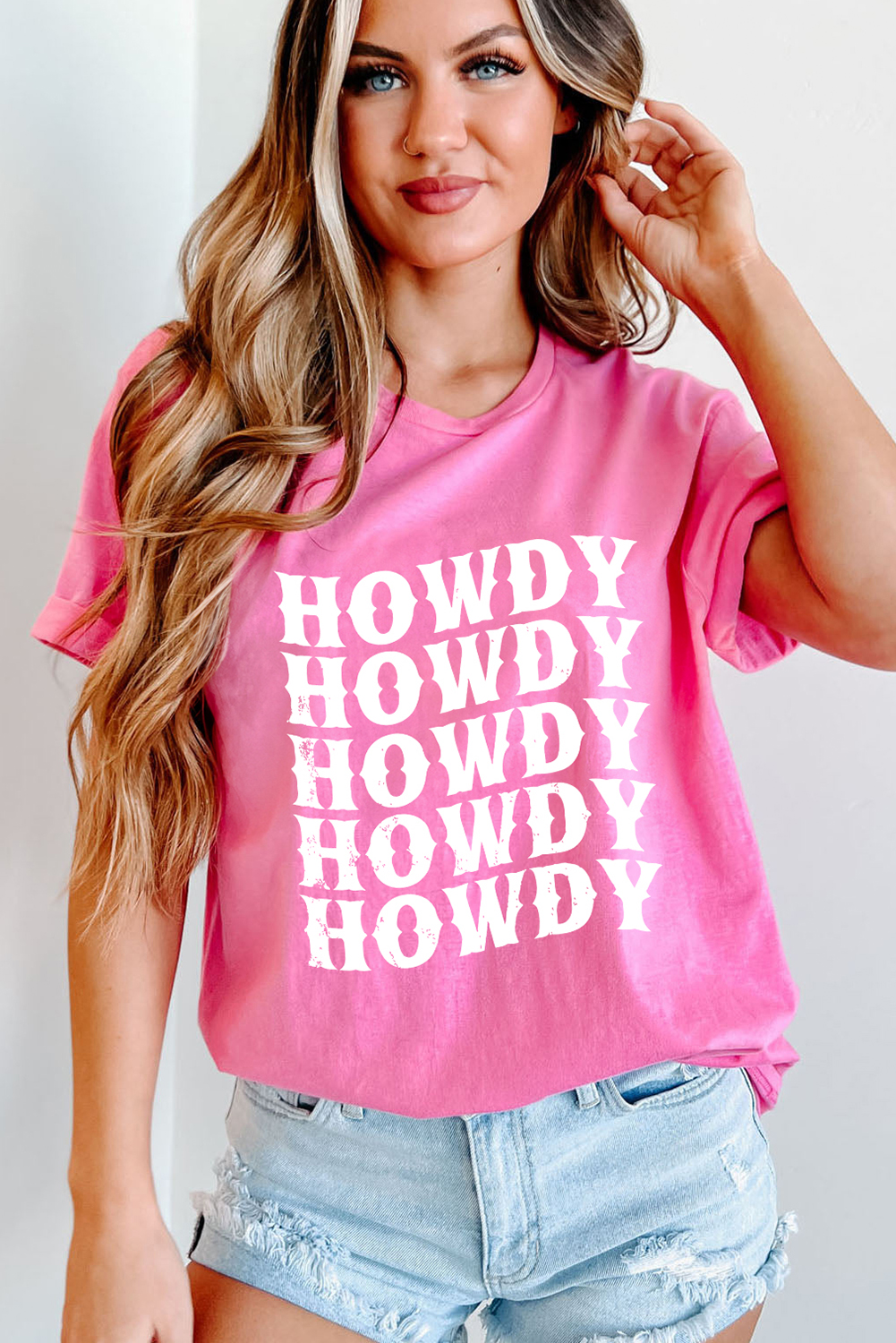 Sachet Pink HOWDY Graphic Western Crew Neck Tee - loveforevers
