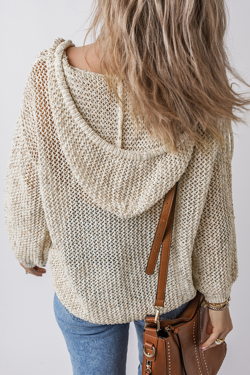 Jet Stream Hollow-out Kangaroo Pocket V Neck Hooded Sweater - loveforevers