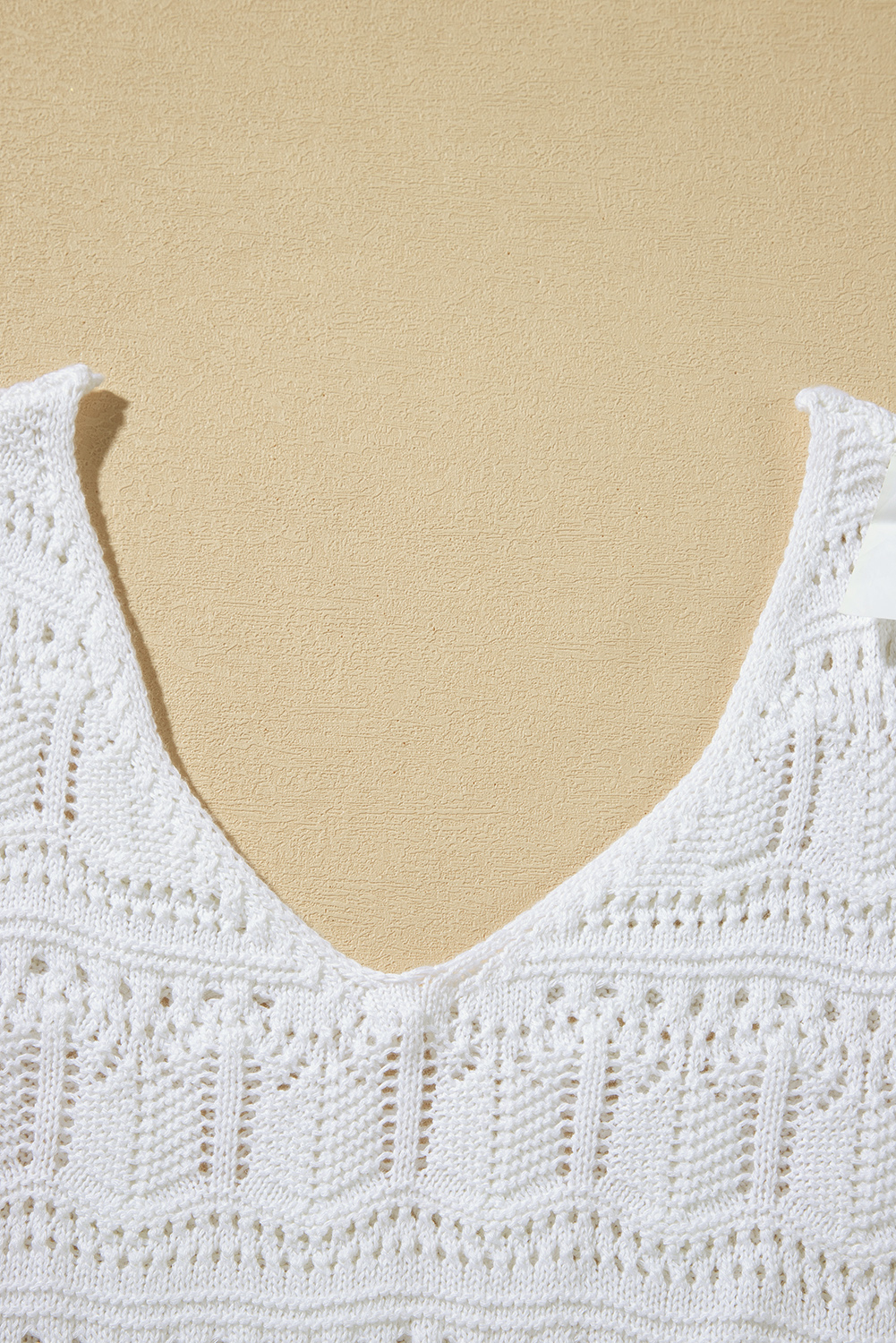 White V Neck Textured Hollow-out Sweater Vest - loveforevers