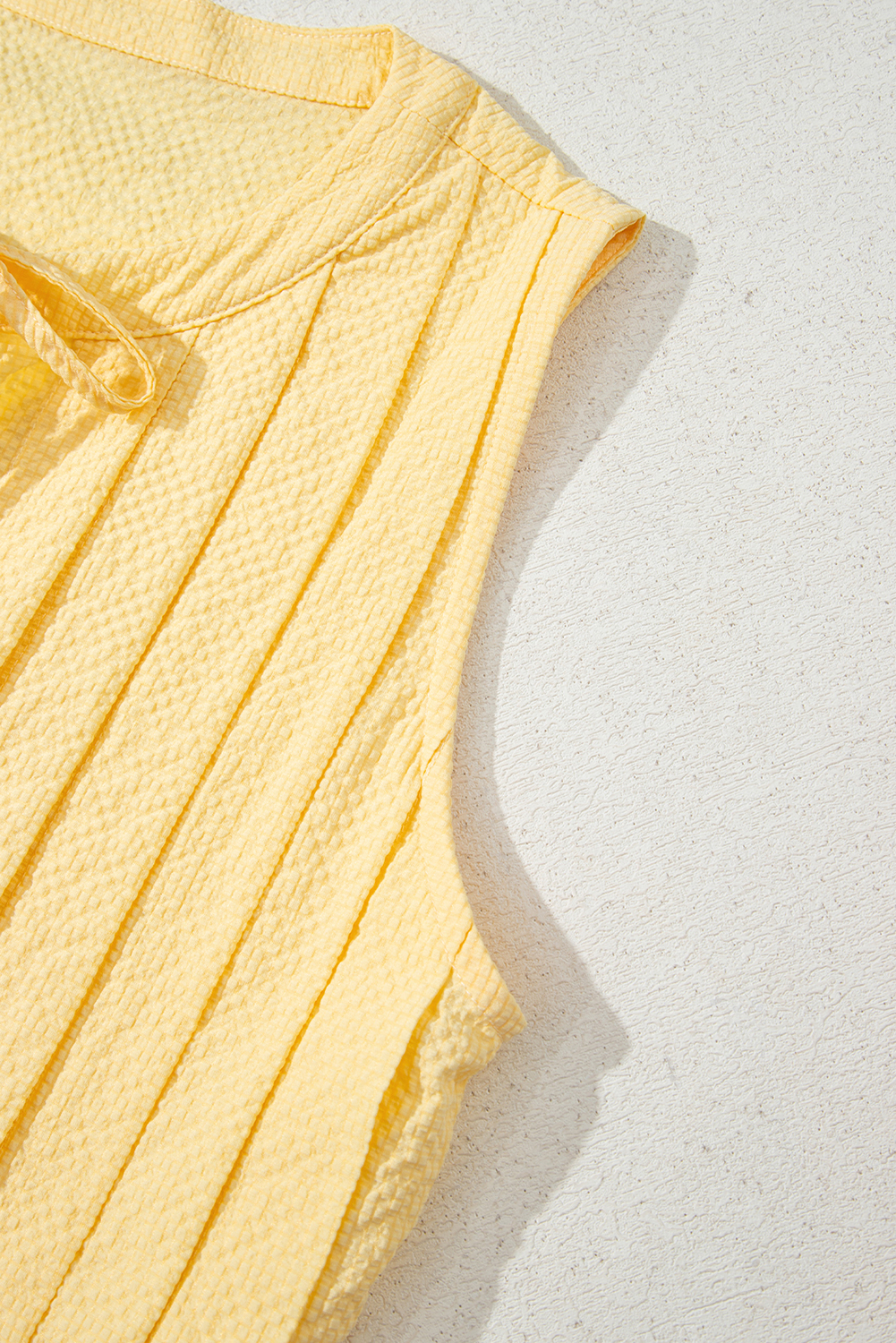 Yellow Cream Bow Tie Notched Neck Pleated Tank Top - loveforevers