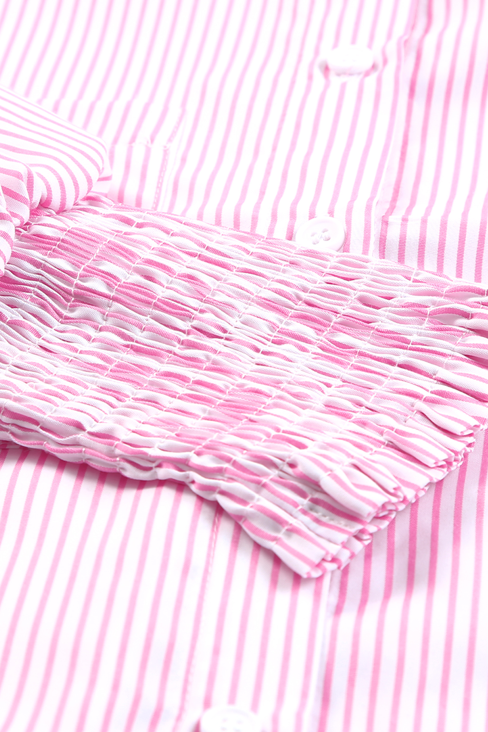 Red Stripe Smocked Cuffed Striped Boyfriend Shirt with Pocket - loveforevers