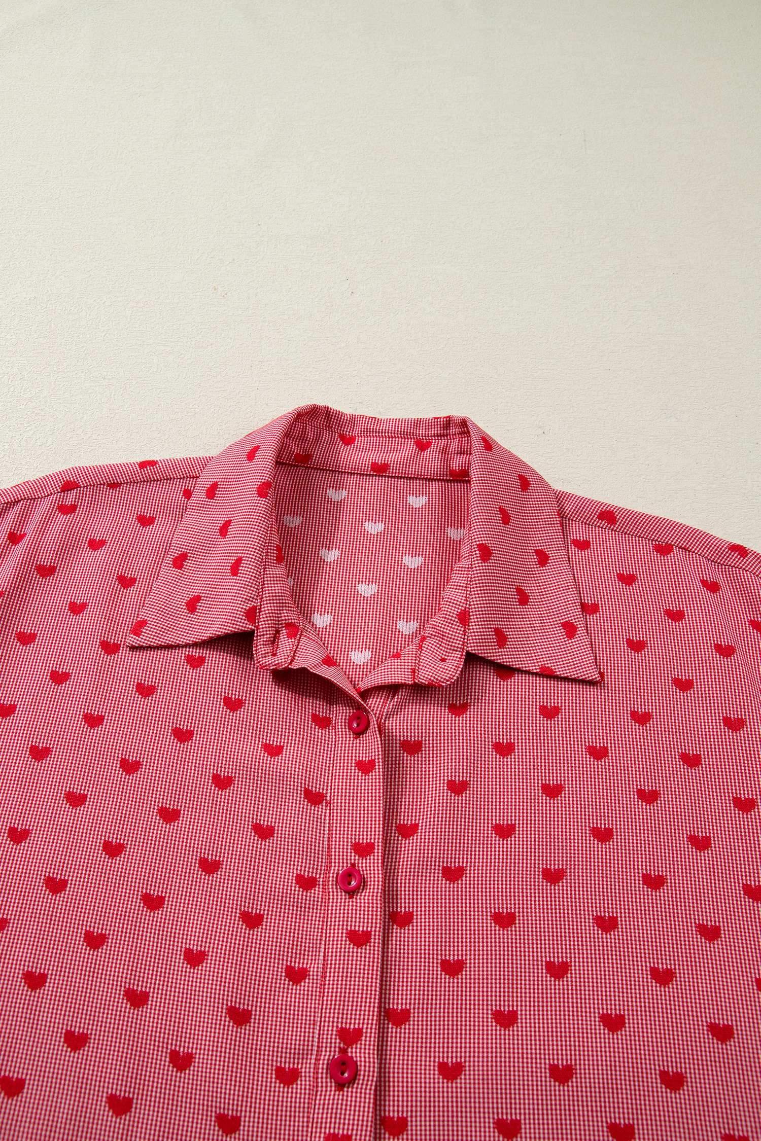 Red Heart Shape Print Half Sleeve Loose Valentine Shirt - loveforevers