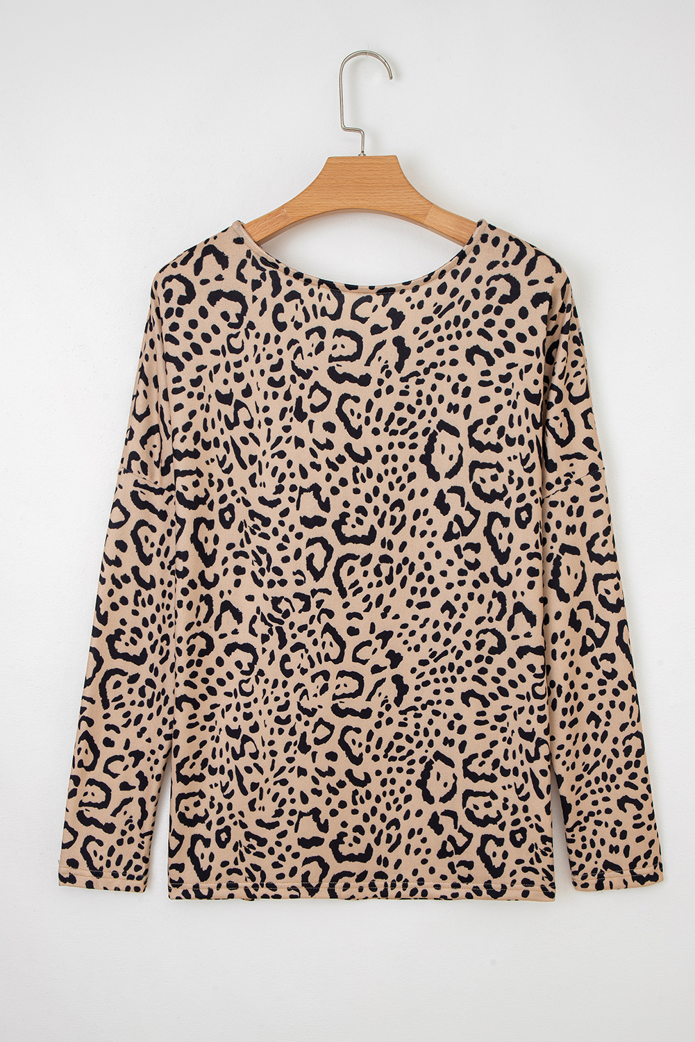 Khaki Leopard Print Long Batwing Sleeve Loose Top - loveforevers