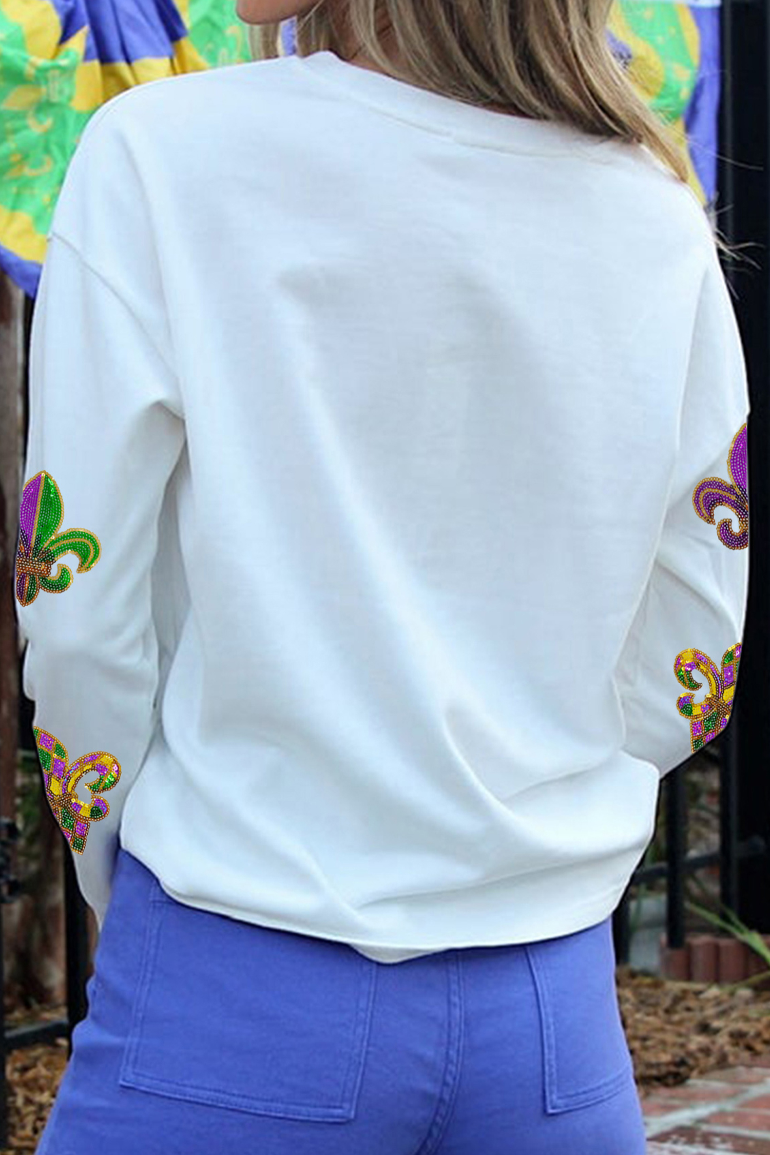White LUCKY Clover Embroidered Long Sleeve Top - loveforevers