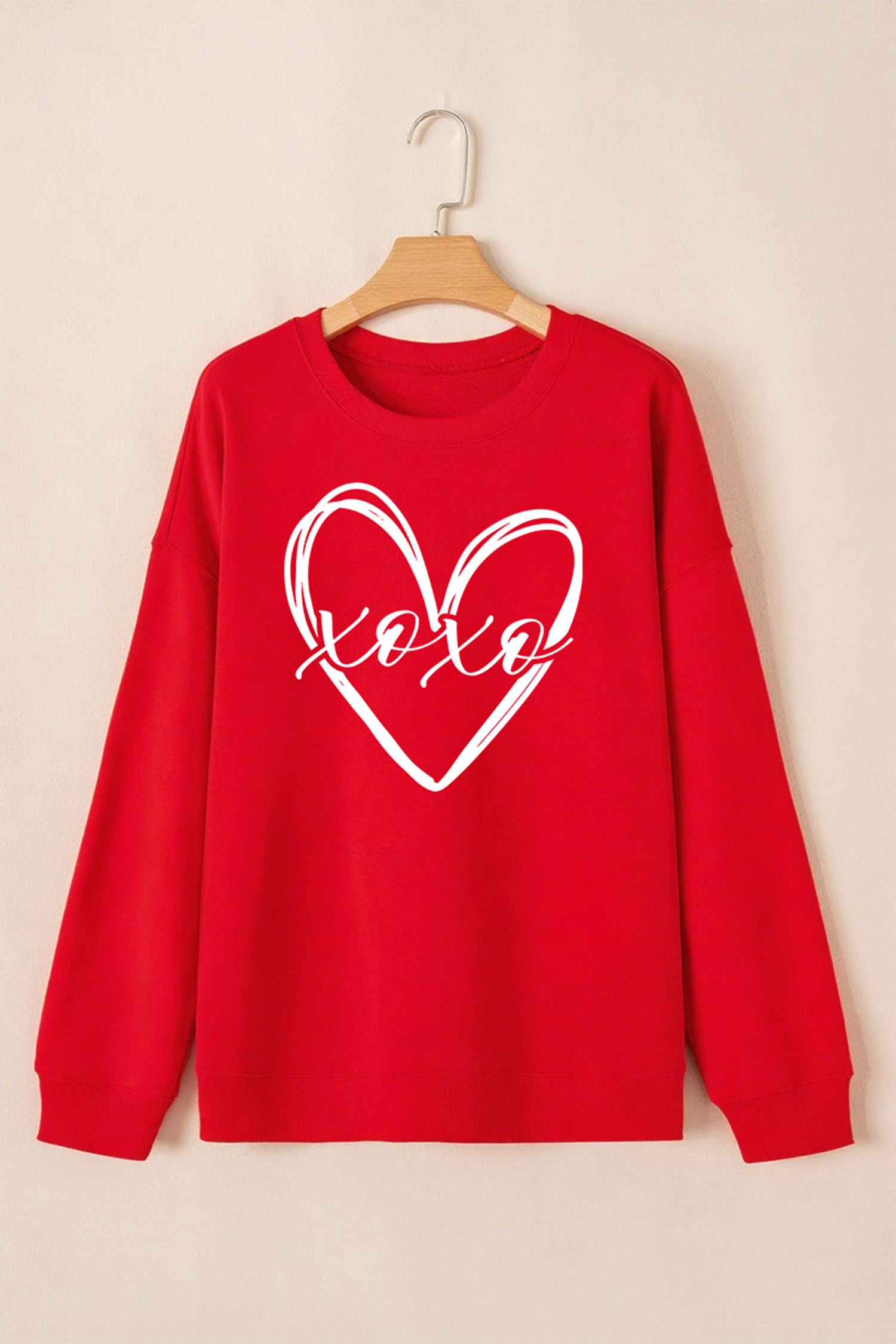 Red xoxo Valentines Heart Sketch Printed Pullover Sweatshirt - loveforevers