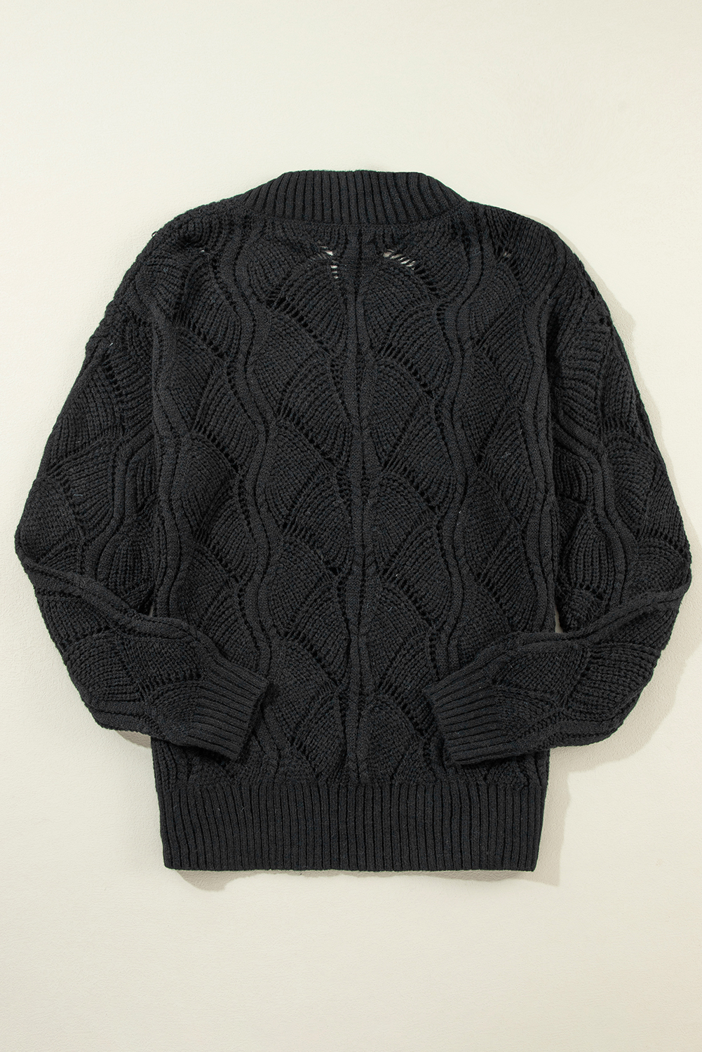 Beige Hollow Out Knit V Neck Drop Shoulder Sweater - loveforevers