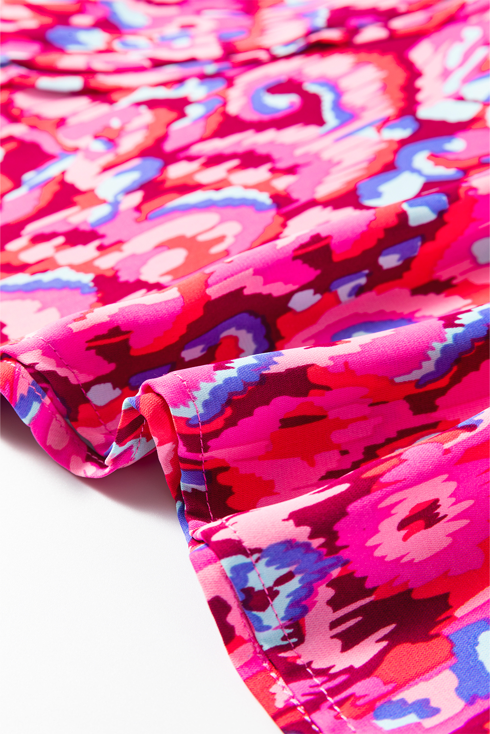 Pink Abstract Print V Neck Half Sleeve Loose Fit Tunic Blouse - loveforevers