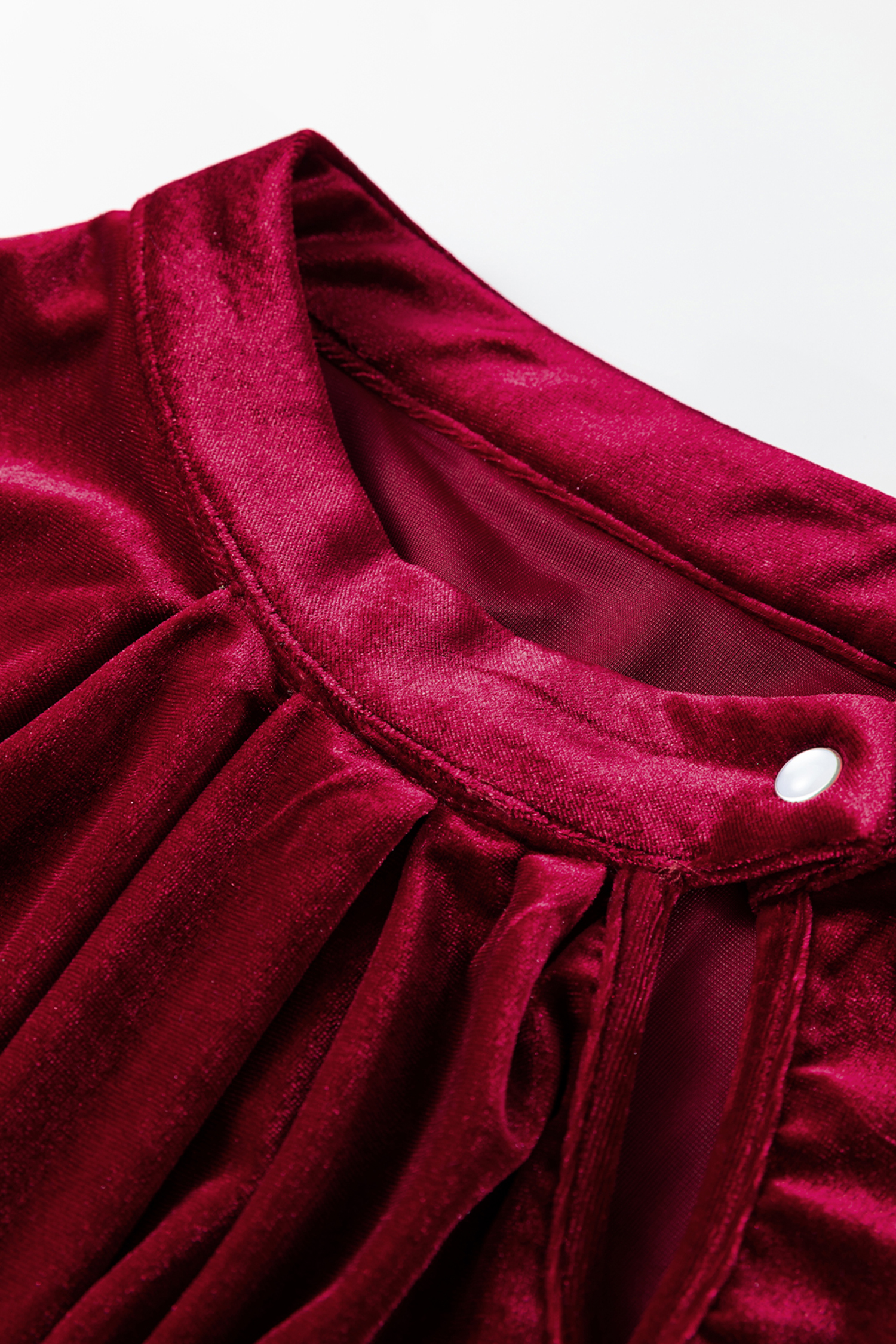 Red Dahlia Asymmetric Button Keyhole Neck Long Sleeve Velvet Blouse - loveforevers