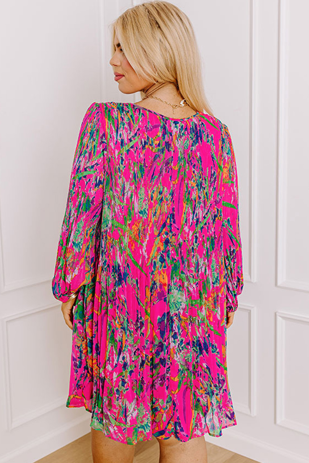 Rose Plus Size Abstract Floral Print Pleated Loose Dress - loveforevers