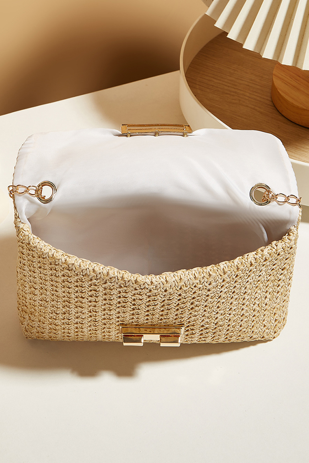 Camel Woven Chain Strap Flap Shoulder Bag - loveforevers