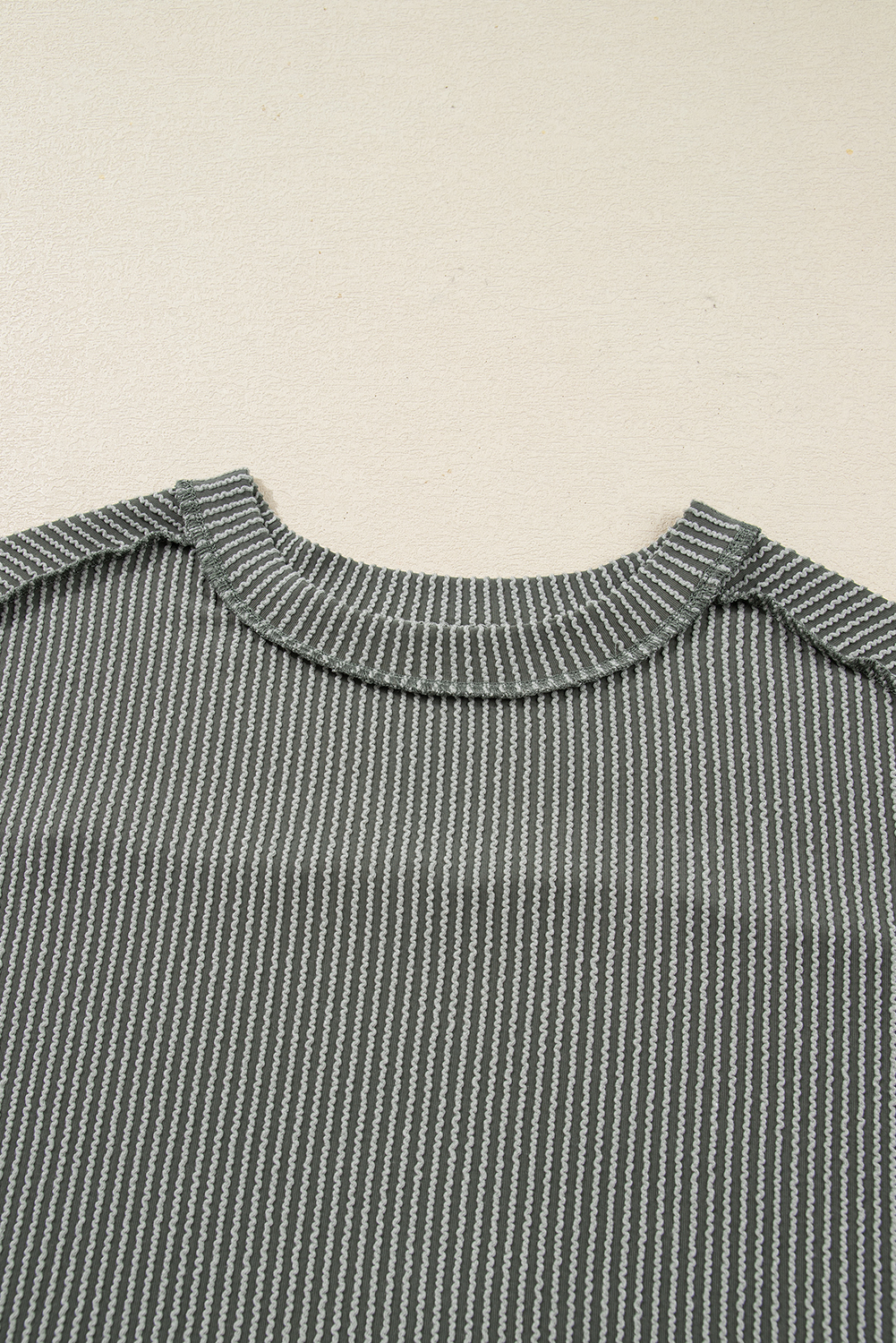Dark Khaki Twist Ribbed Exposed Seam Detail Long Sleeve Loose Top - loveforevers