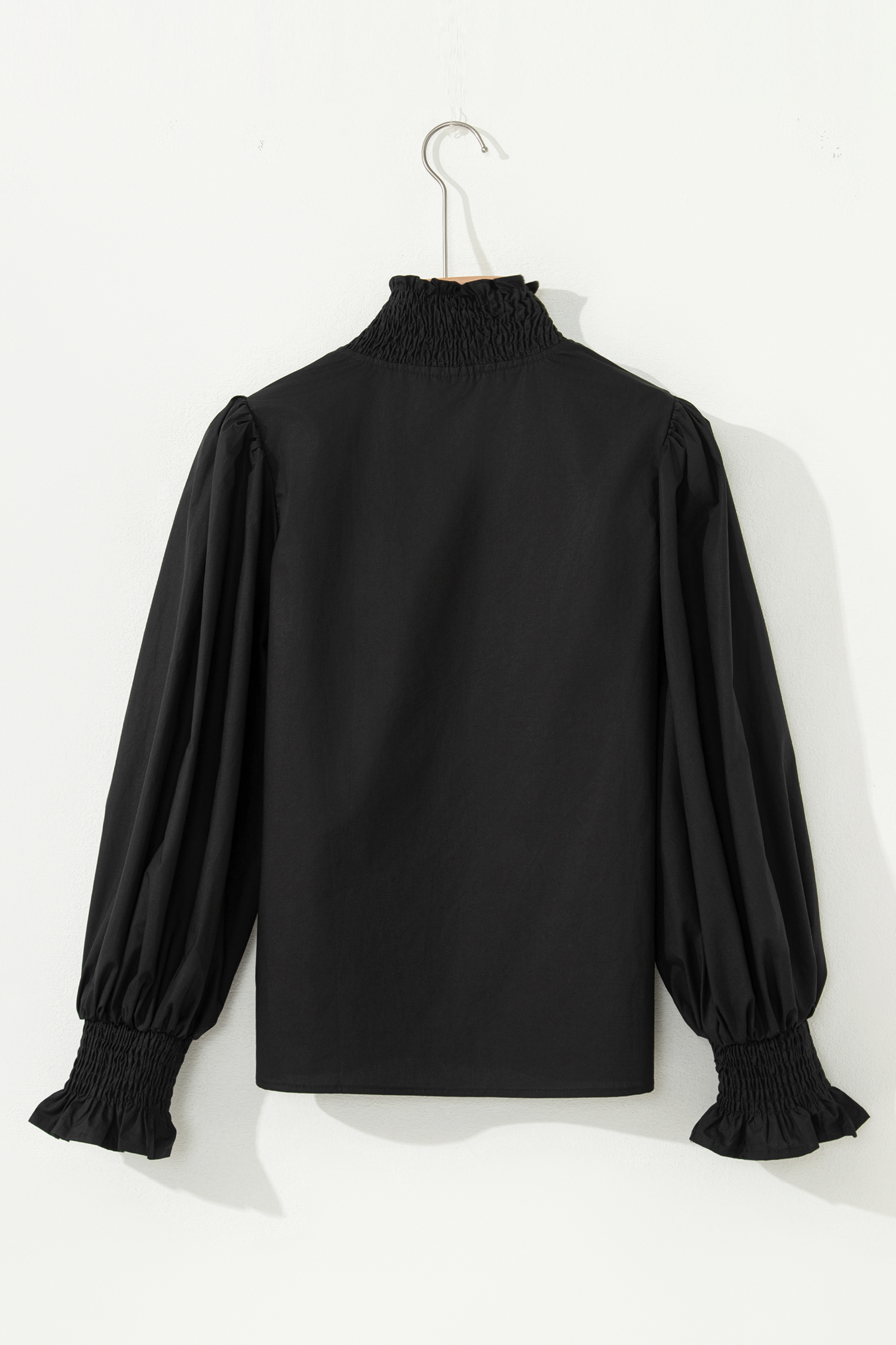 Evergreen Puffy Flounce Sleeve Leopard Trim V Neck Blouse - loveforevers