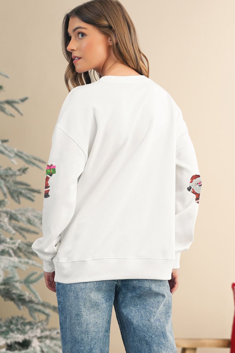 Dark Green Santa Delivering Gifts Christmas Sequin Graphic Sweatshirt - loveforevers