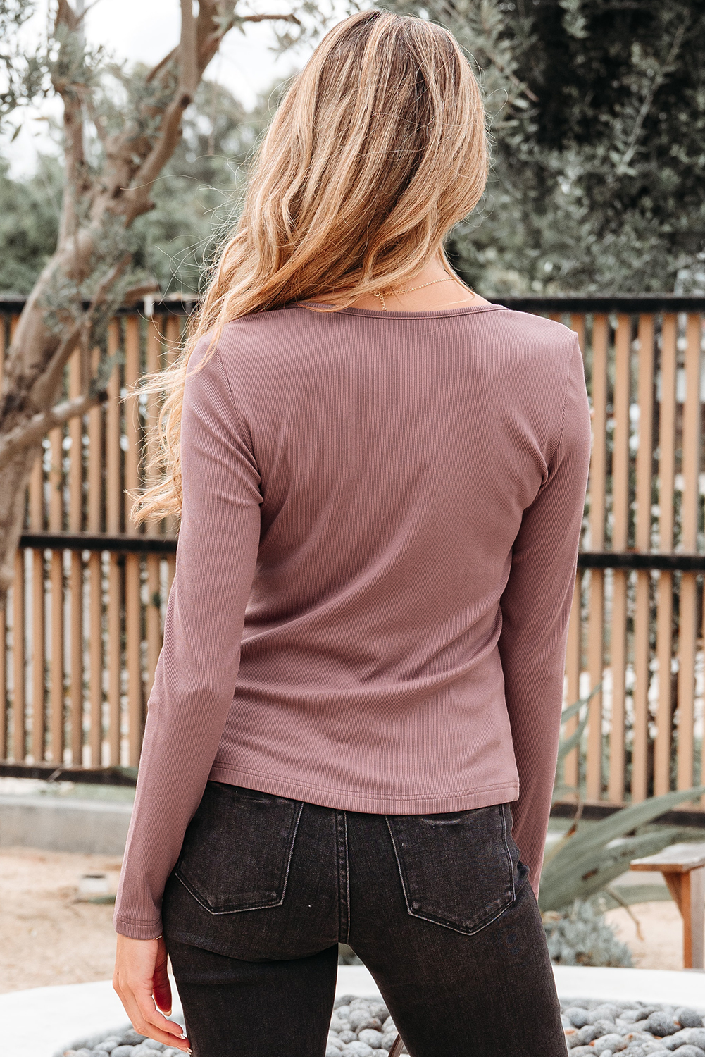 Burgundy Gathered Bust Square Neck Ribbed Fit Long Sleeve Top - loveforevers