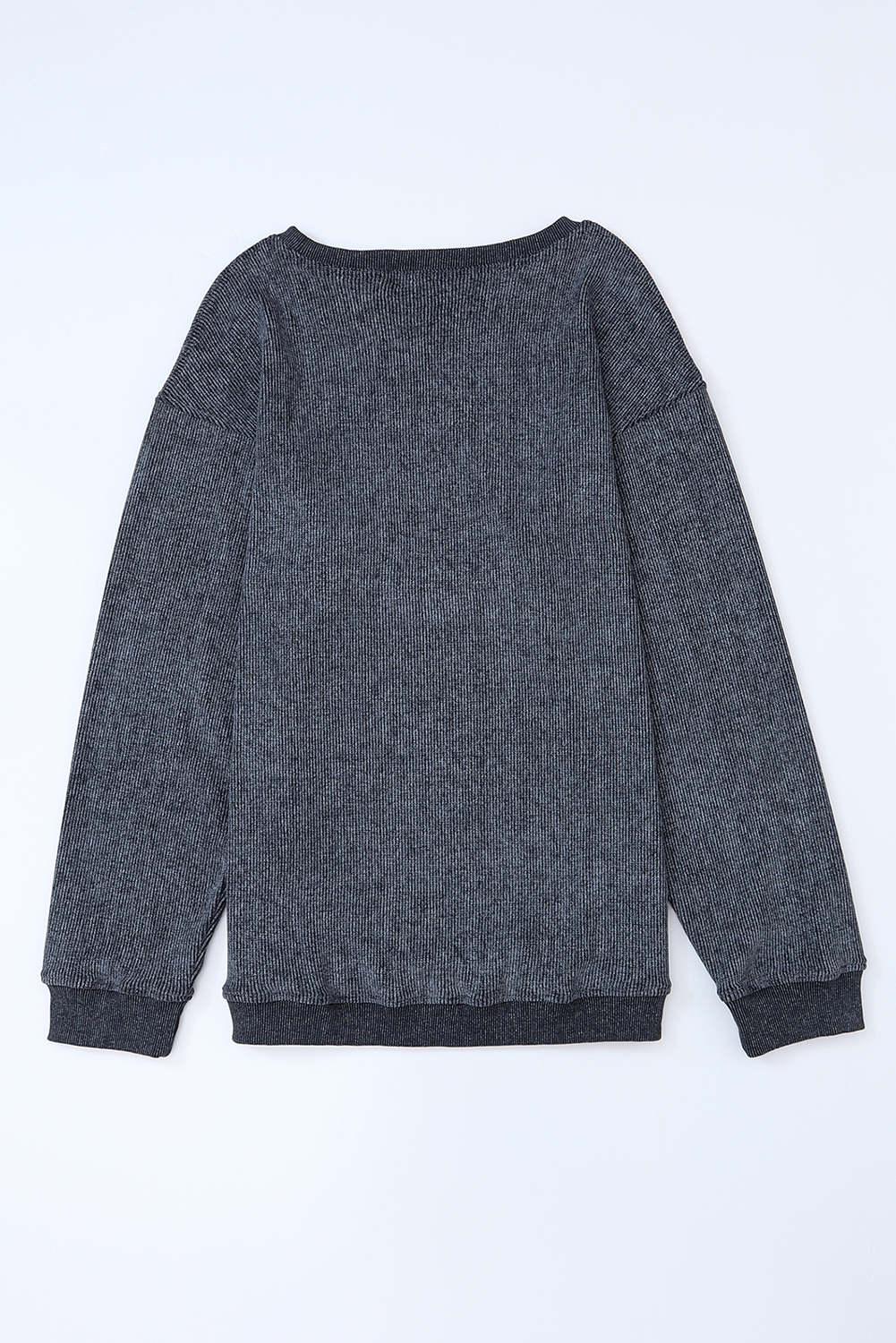 Pink Solid Ribbed Knit Round Neck Pullover Sweatshirt - loveforevers