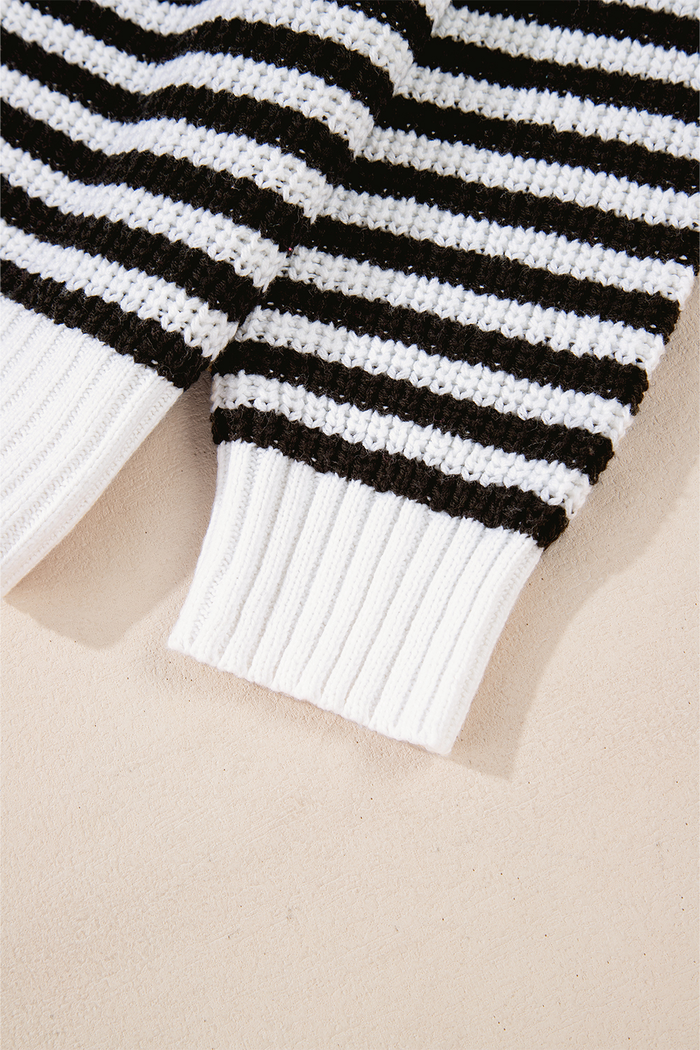 Black Stripe Zip up Collar Drop Shoulder Sweater - loveforevers