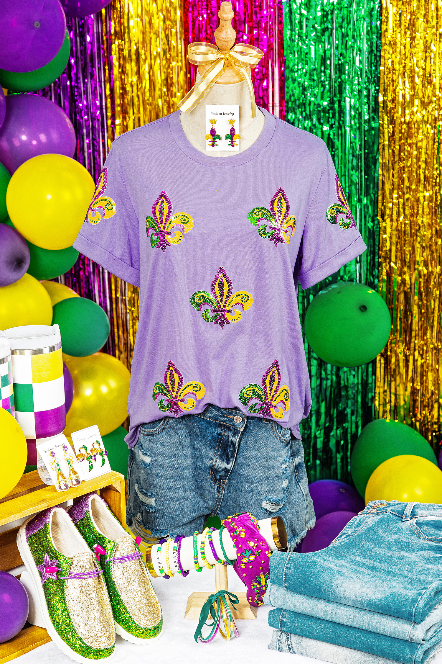 Wisteria Mardi Gras Sequined Pattern Holiday T Shirt - loveforevers