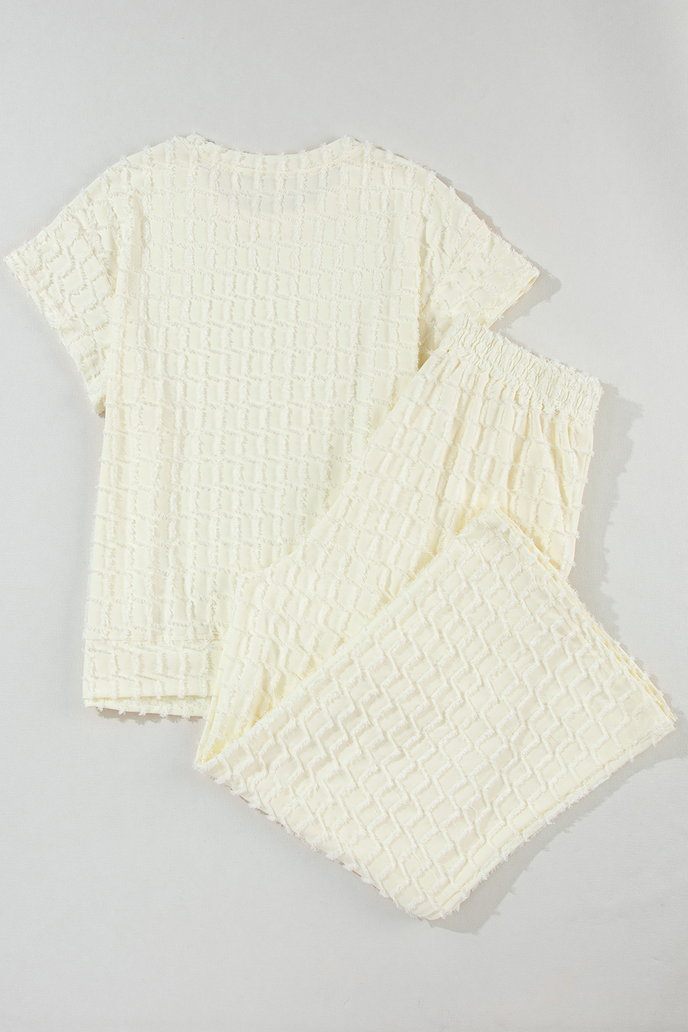 Apricot Metallic Lattice Textured Casual Two Piece Set - loveforevers