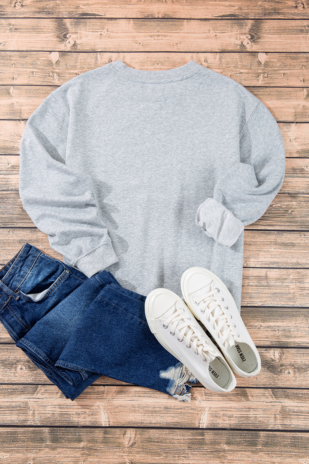 Navy Blue Plain Drop Shoulder Crewneck Pullover Sweatshirt - loveforevers