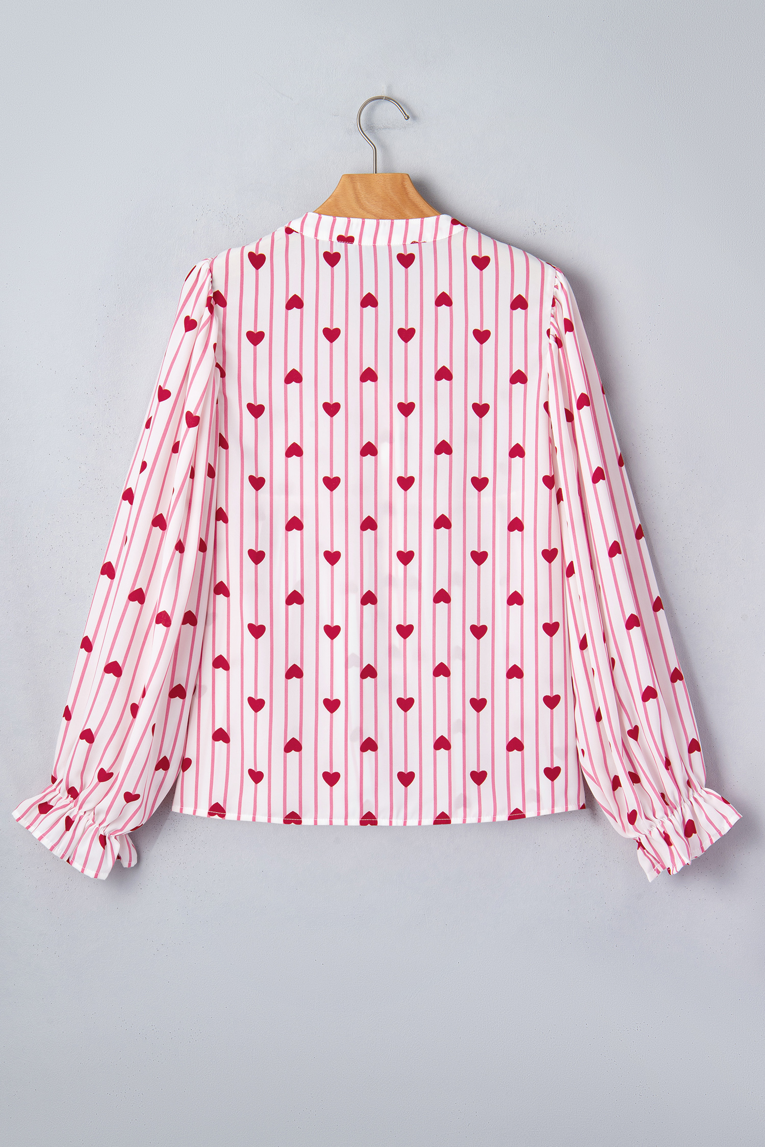 Pink Stripe Textured Heart Print Long Flounce Sleeve Shirt - loveforevers