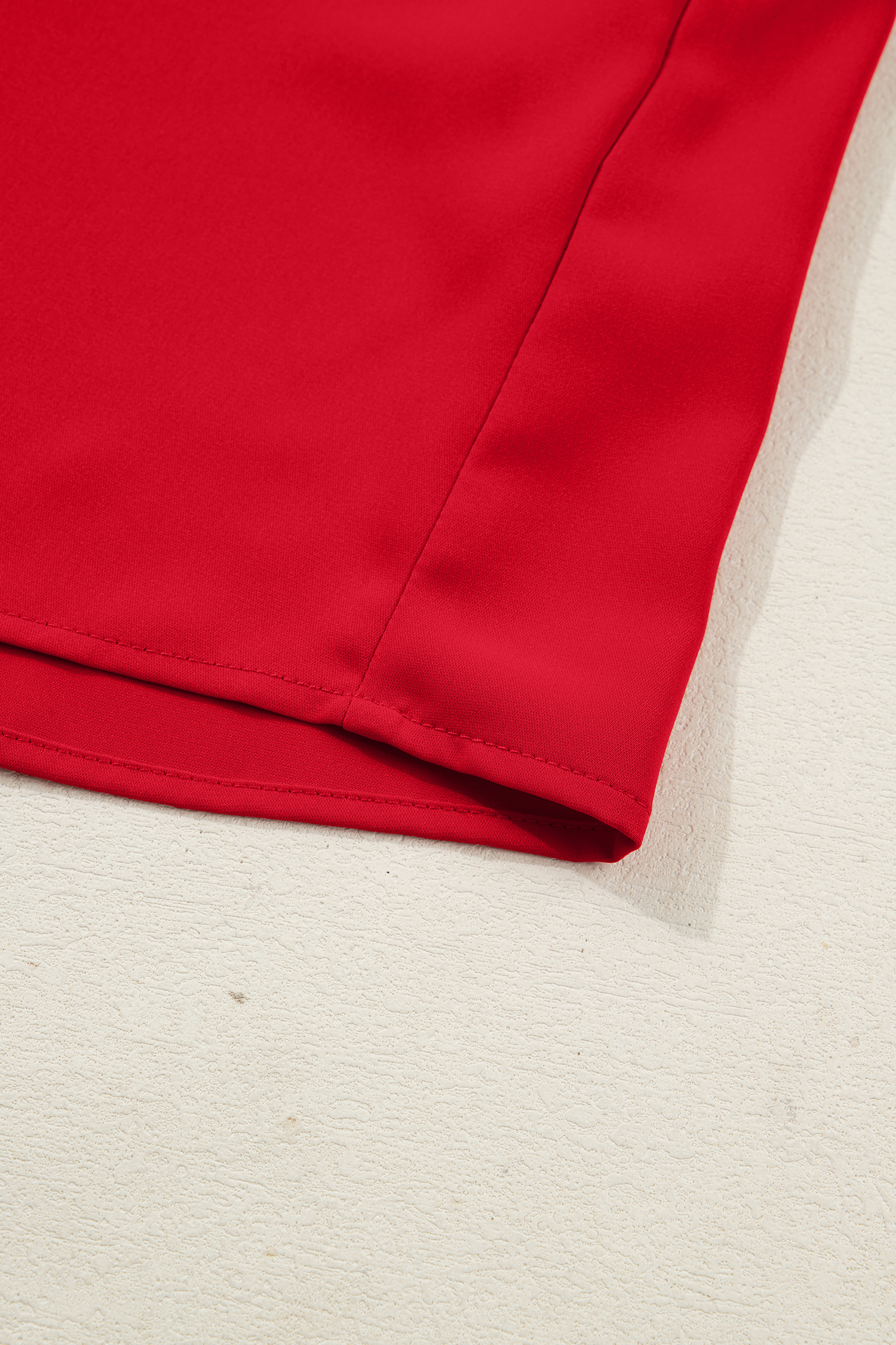 Fiery Red Frilled Trim Button Up Pleated Long Sleeve Shirt - loveforevers