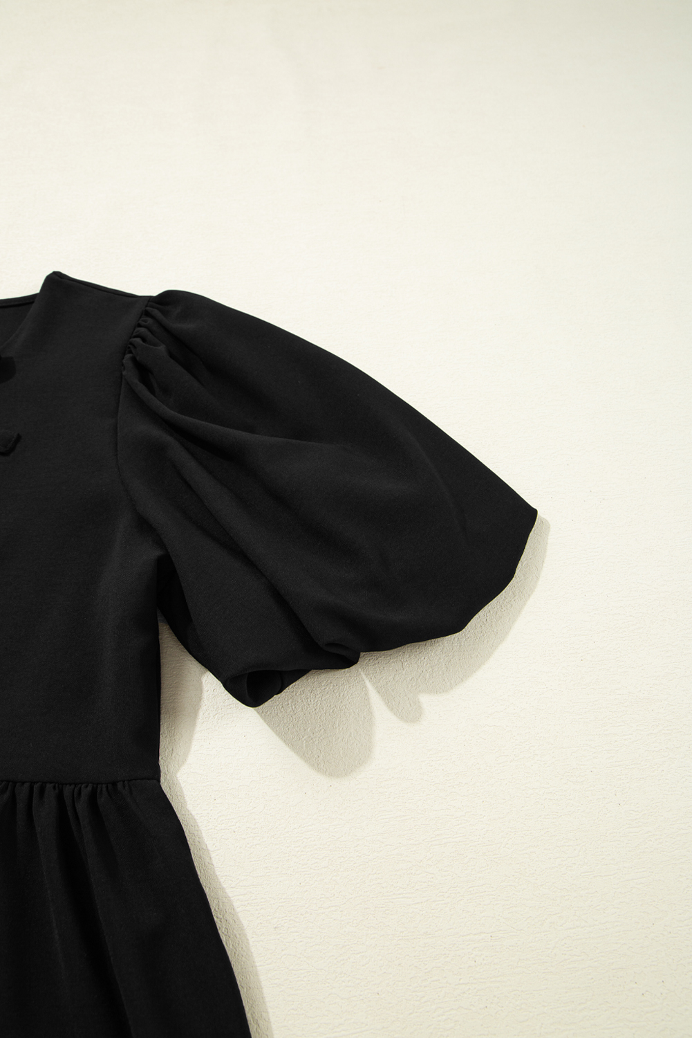 Black Puff Sleeve Bowknot Front Peplum Blouse - loveforevers