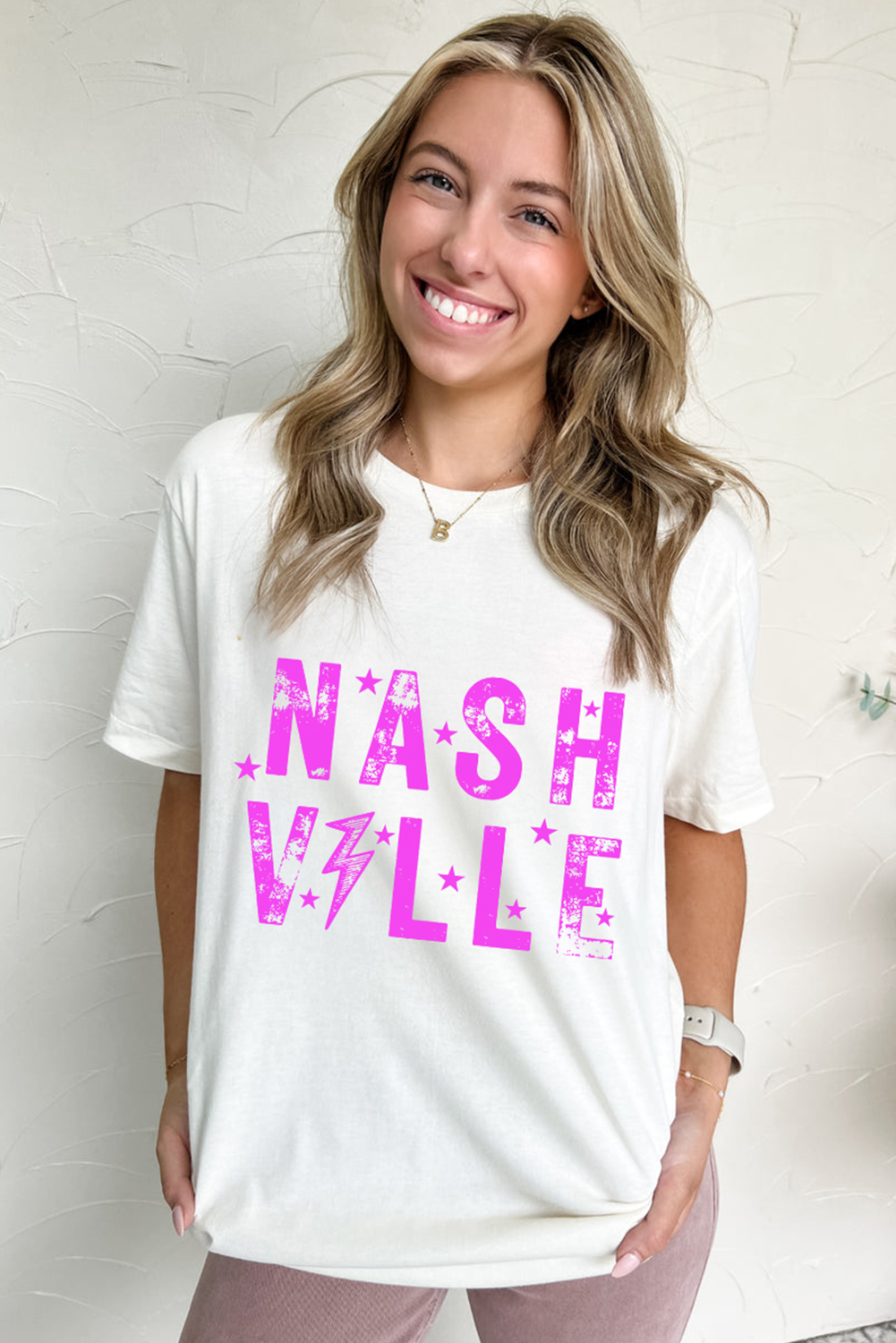 White NASHVILLE Star Graphic Crewneck T Shirt - loveforevers