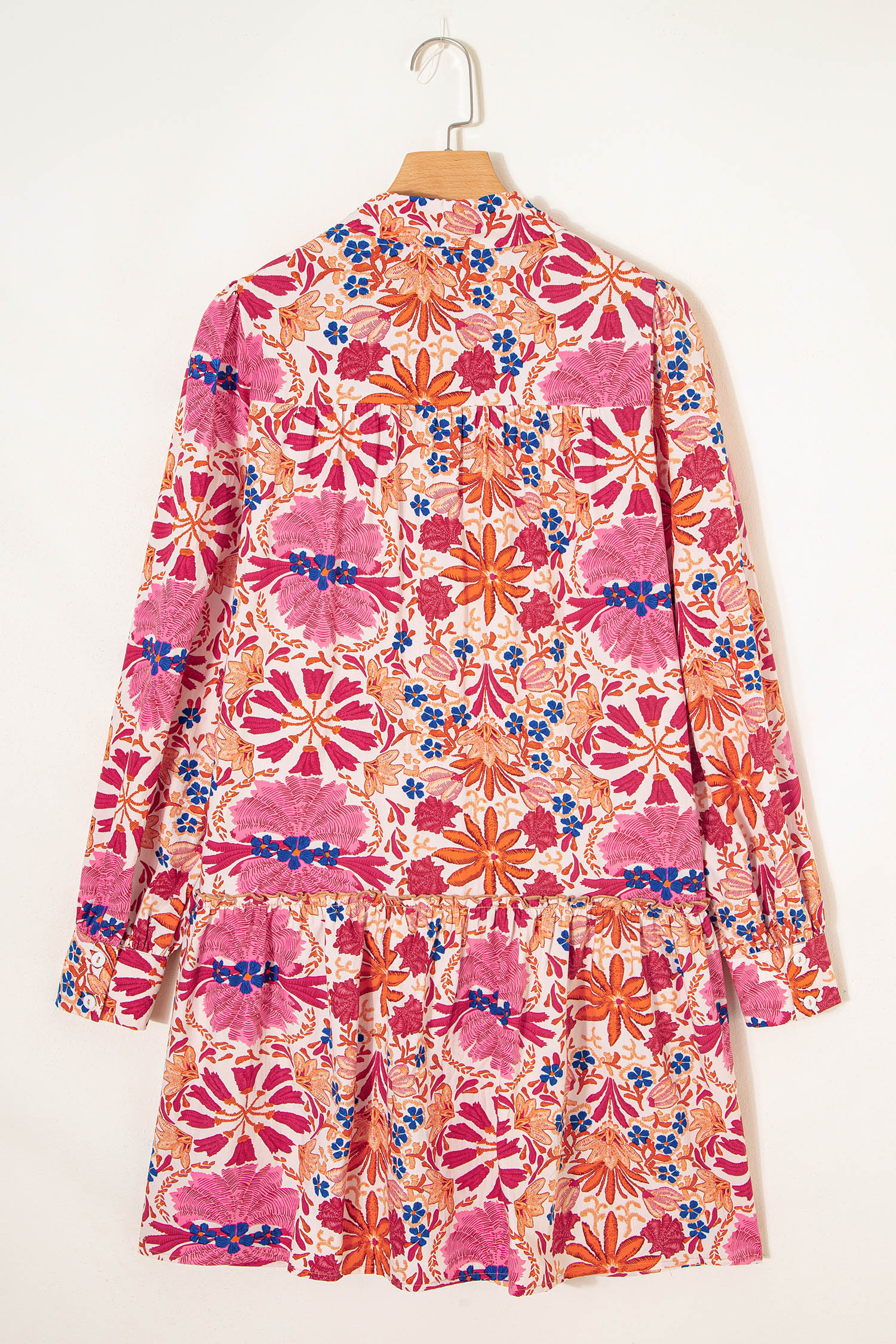 Red Fall Flower Print Long Sleeve Mini Dress - loveforevers