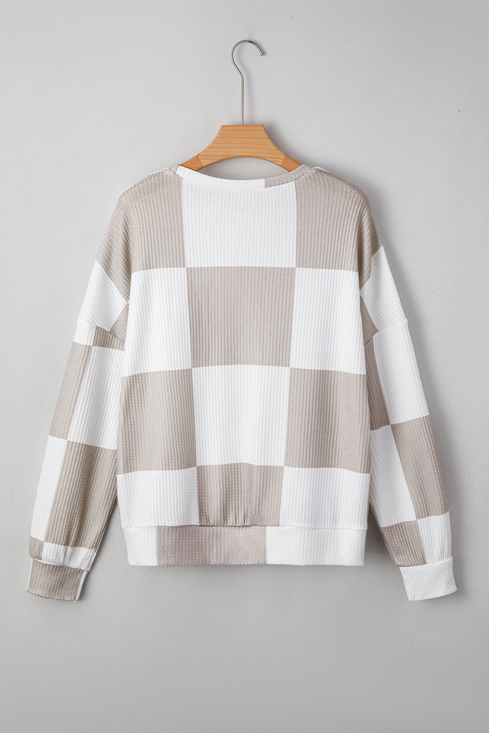 Khaki Checkered Print Breathable Textured Long Sleeve Top - loveforevers