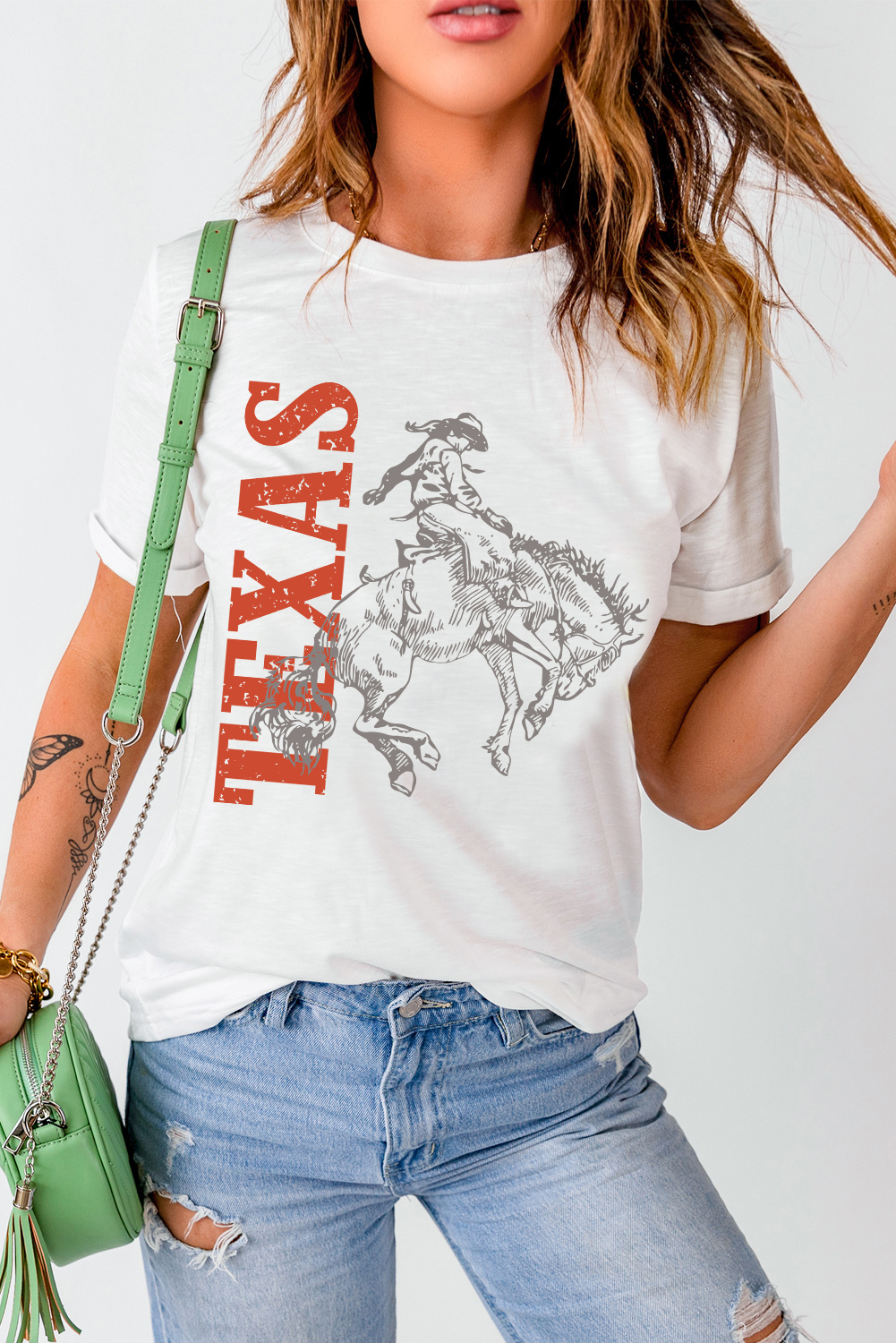 White TEXAS Cowboy Printed Western Fashion T Shirt - loveforevers