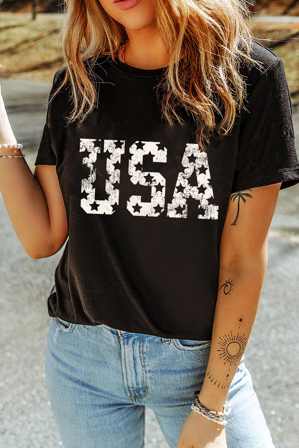 Black Star USA Graphic Crewneck T Shirt - loveforevers