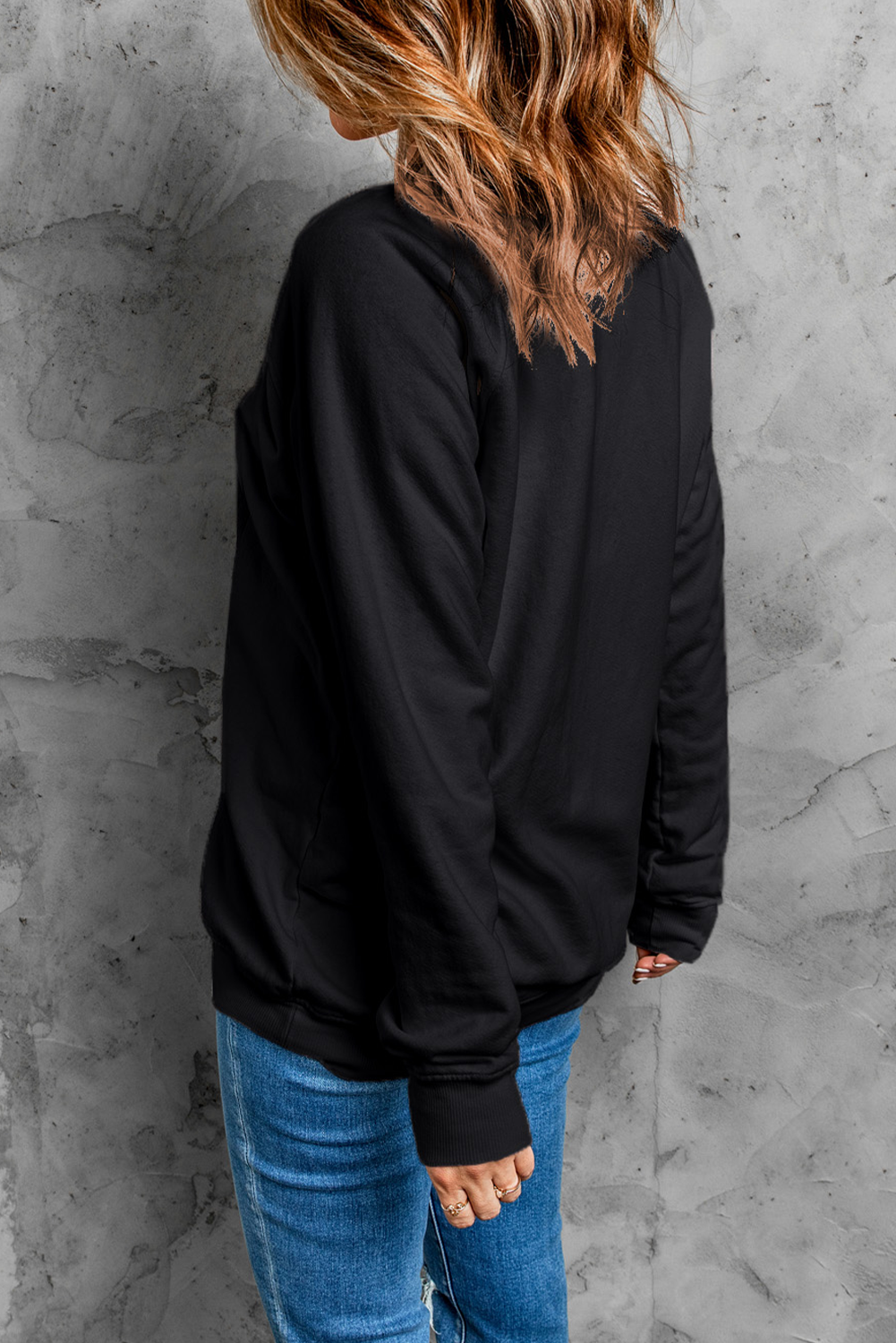 Black Easter Bunny Sequin Patched Drop Shoulder Sweatshirt - loveforevers