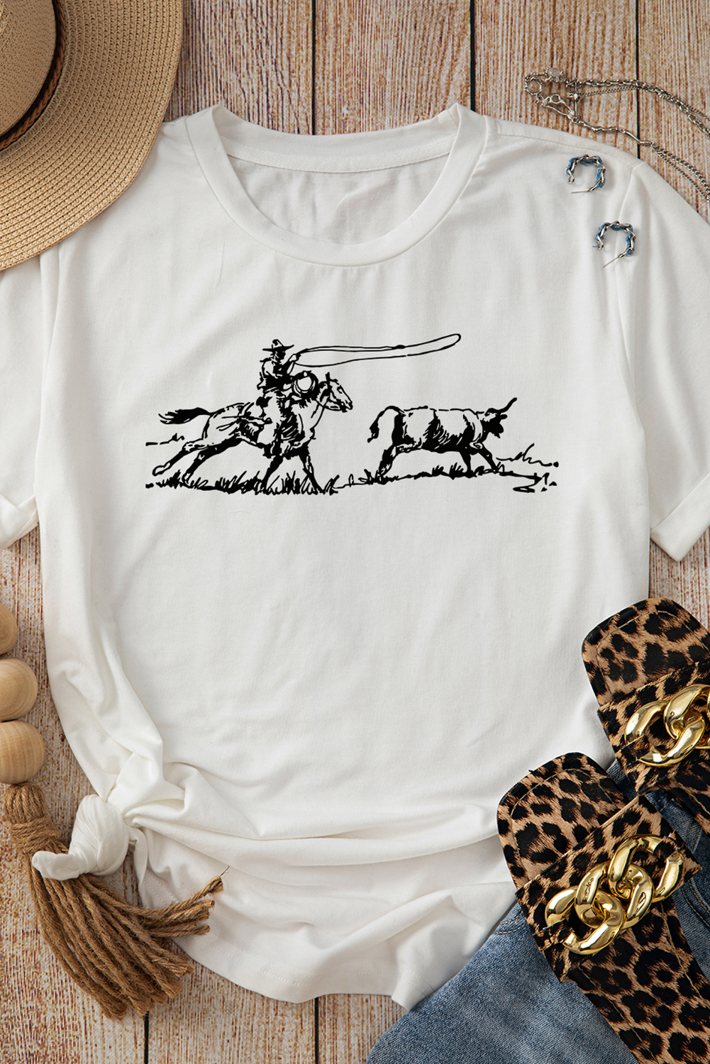 White Western Rodeo Graphic Casual T Shirt - loveforevers