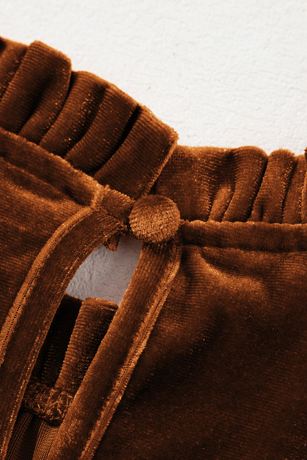 Chestnut Frilled Collar Puff Sleeve Velvet Top - loveforevers