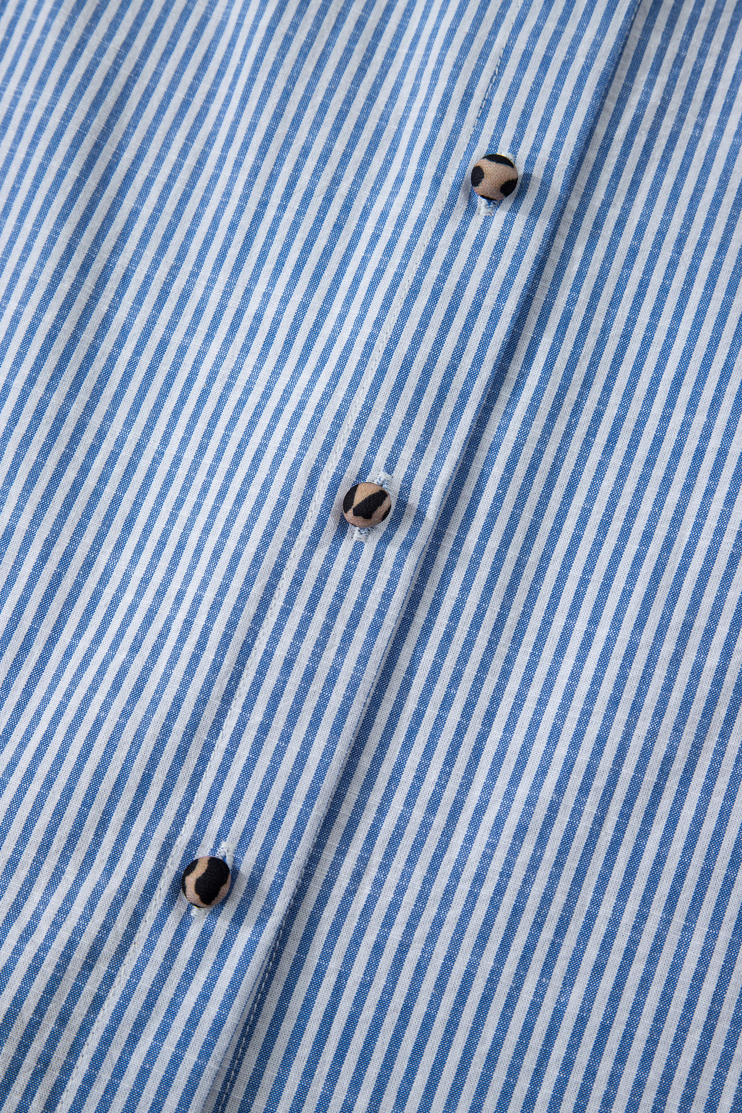 Sky Blue Stripe Contrast Frilled Leopard Trim Casual Long Sleeve Shirt - loveforevers