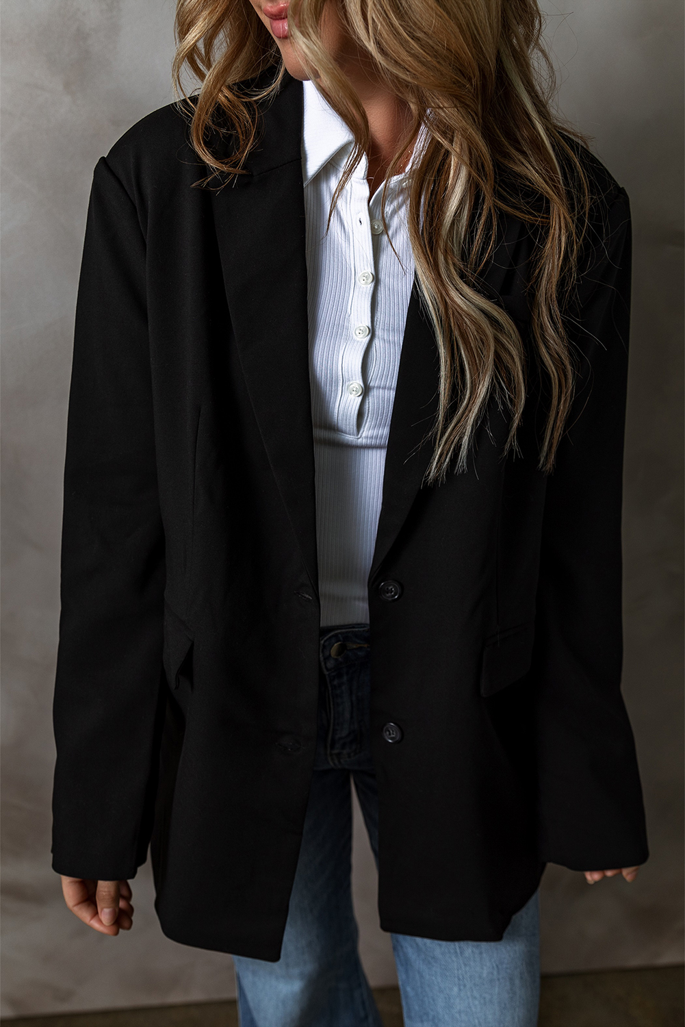 Black Lapel Flap Pocket Buttoned Blazer - loveforevers
