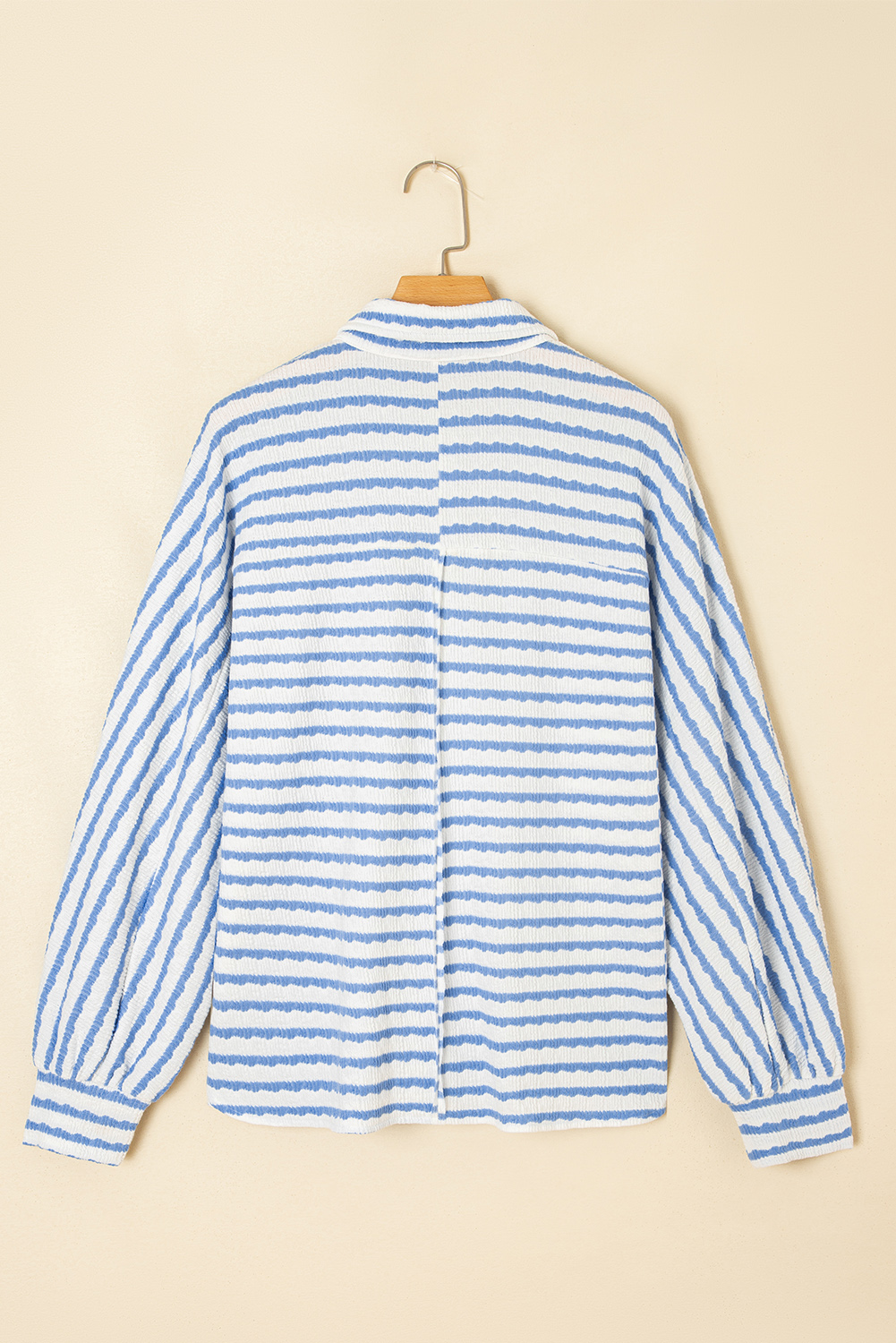 Sky Blue Stripe Half Button Collared Chest Pockets Loose Fit Blouse - loveforevers