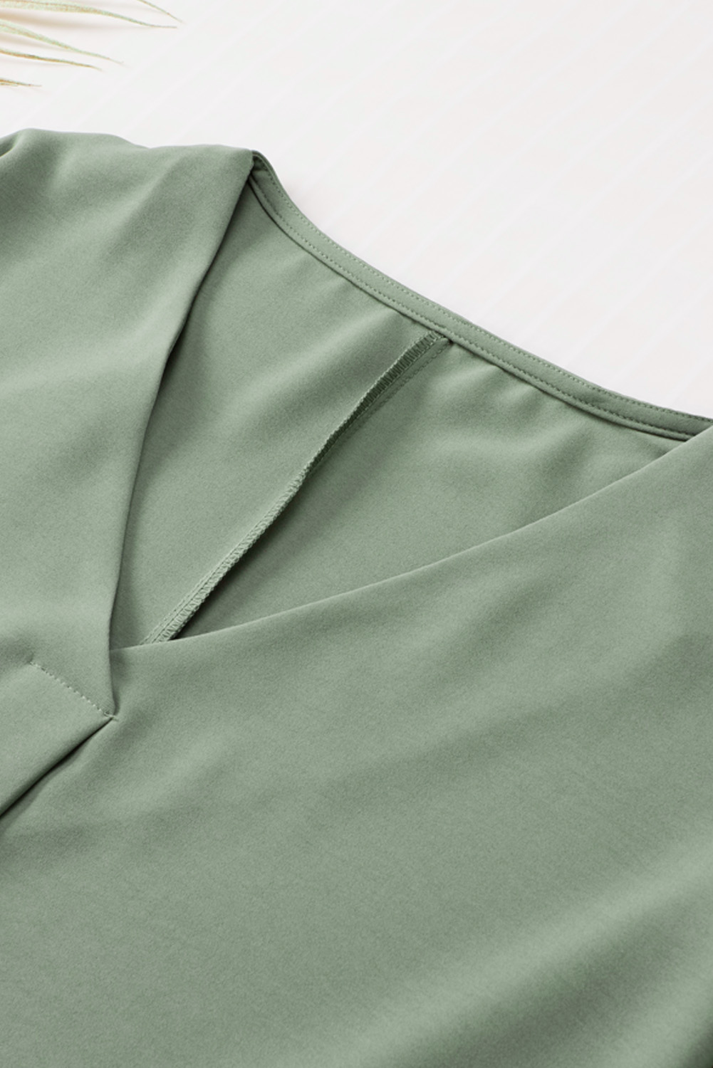 Green V Neck 3/4 Sleeve High Low Hem Shirt - loveforevers