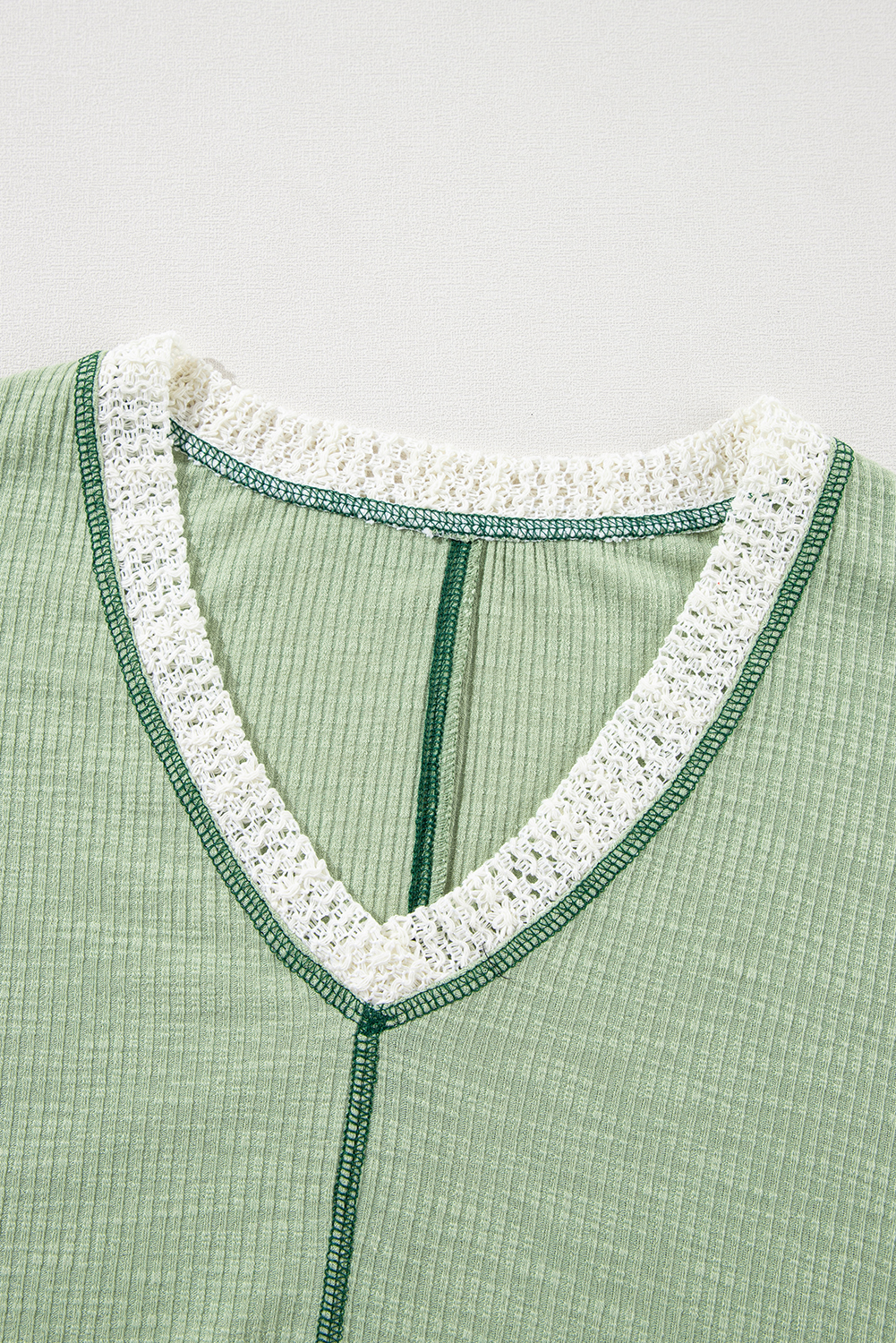 Grass Green Crochet Detail Exposed Seam High Low Loose Top - loveforevers