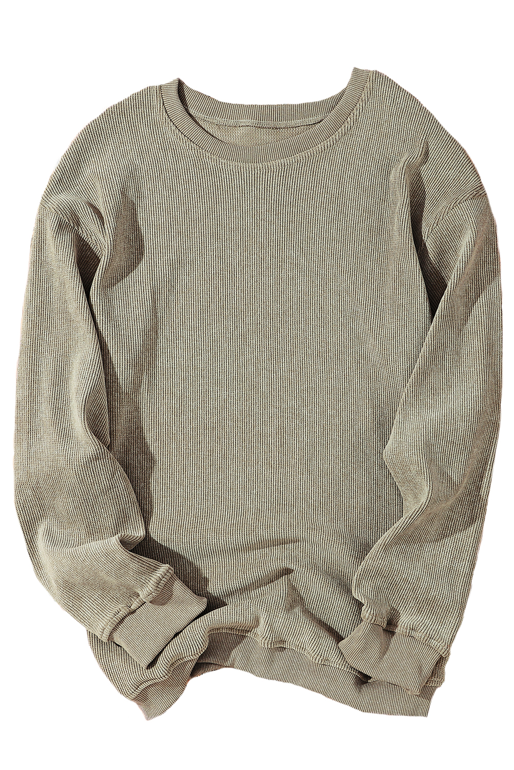 Pink Solid Ribbed Knit Round Neck Pullover Sweatshirt - loveforevers